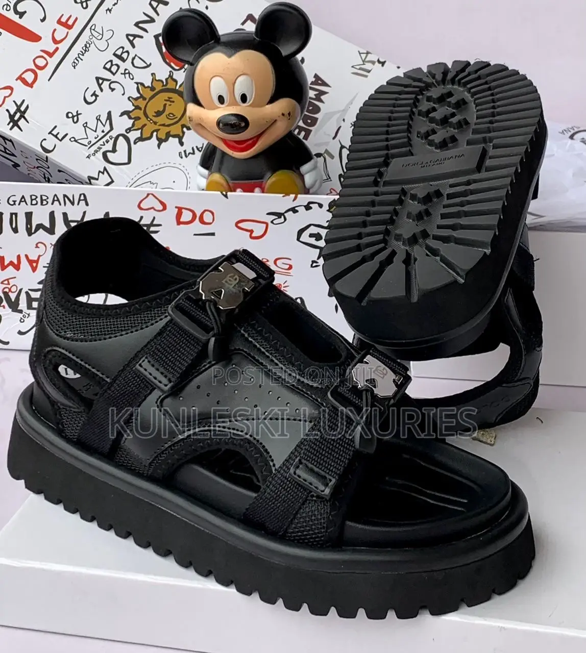 Original Dolce Gabbana Black Leather Sandals