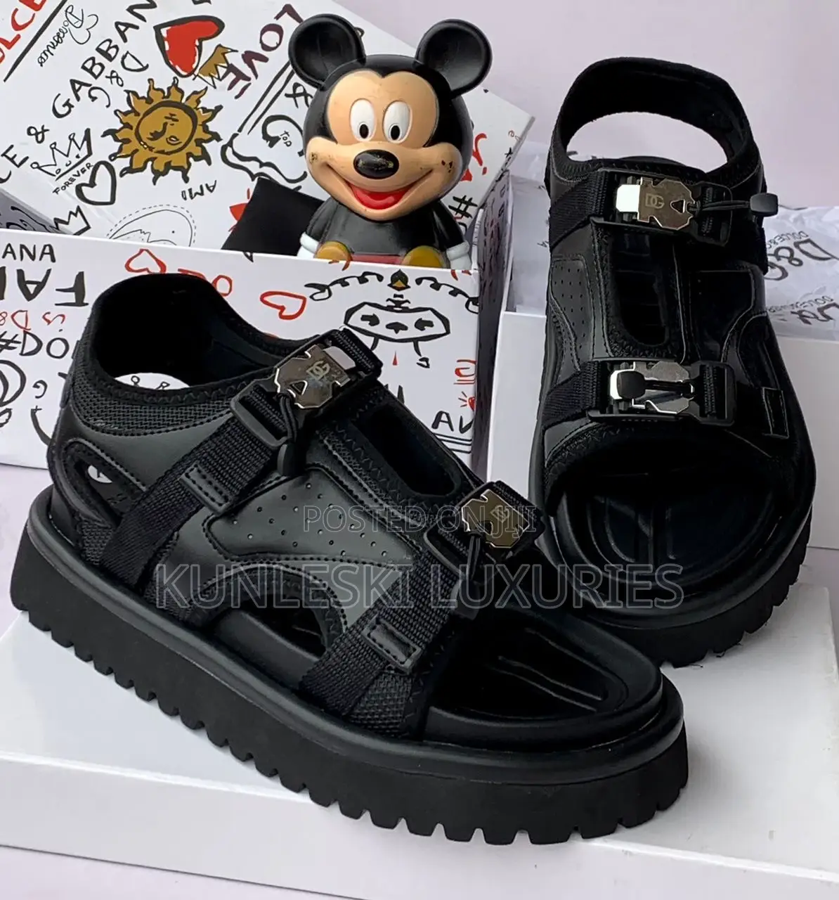 Original Dolce Gabbana Black Leather Sandals