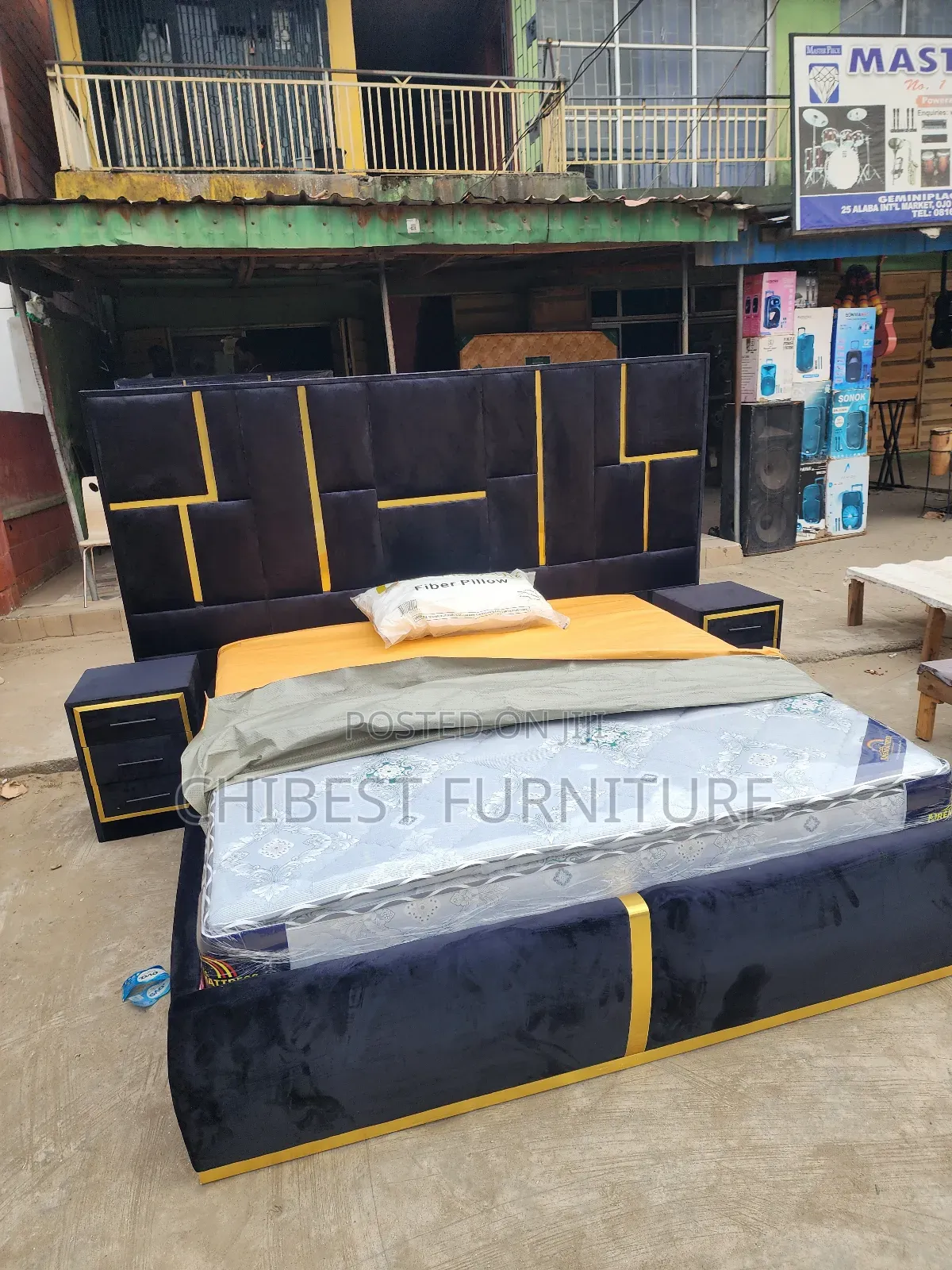 6by6 Black Upholstery Padded Bed Frame With Two Bed Sides
