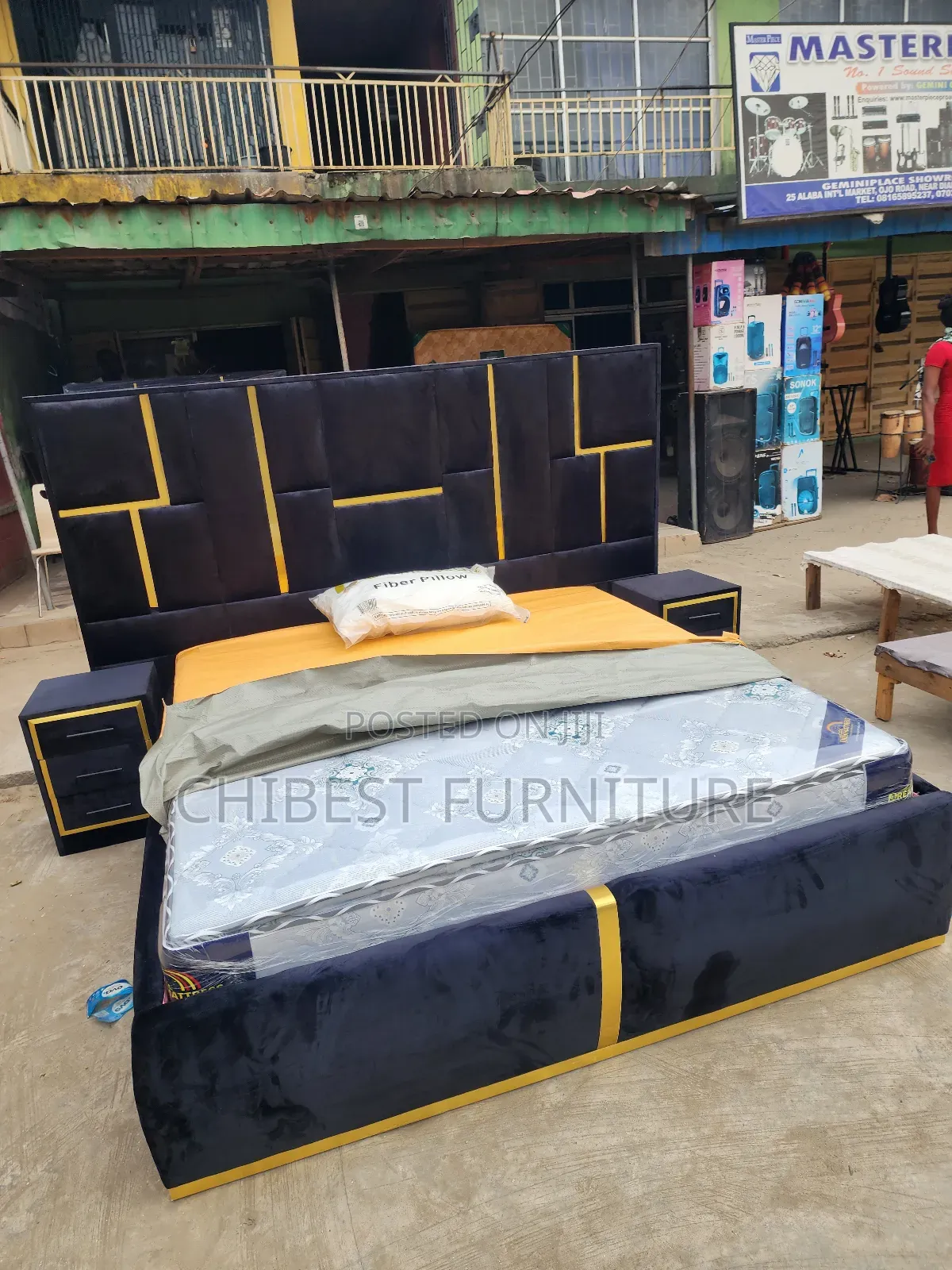 6by6 Upholstery Padded Bed Frame With Two Side Drawers