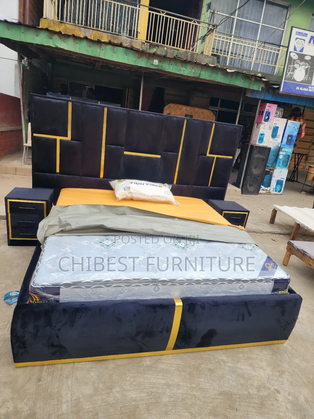 6by6 Upholstery Padded Bed Frame With Two Side Drawers