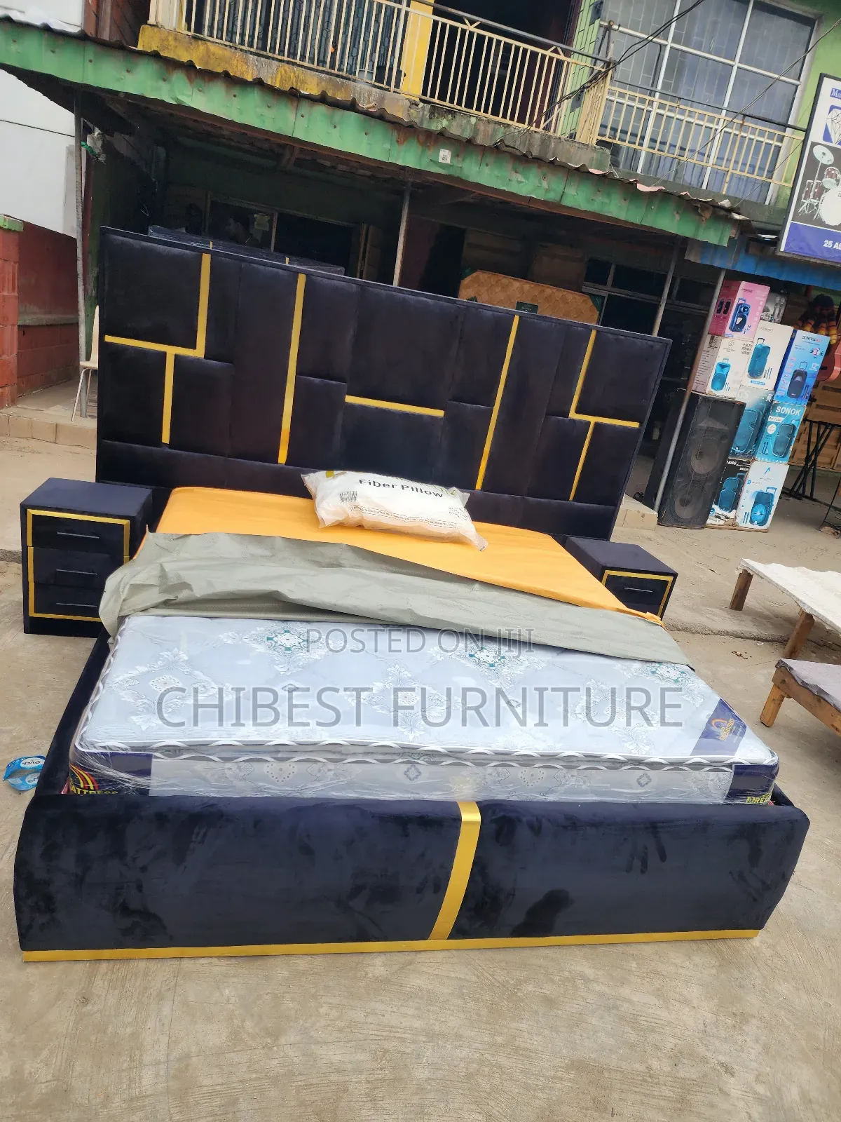 6by6 Upholstery Padded Bed Frame With Two Side Drawers