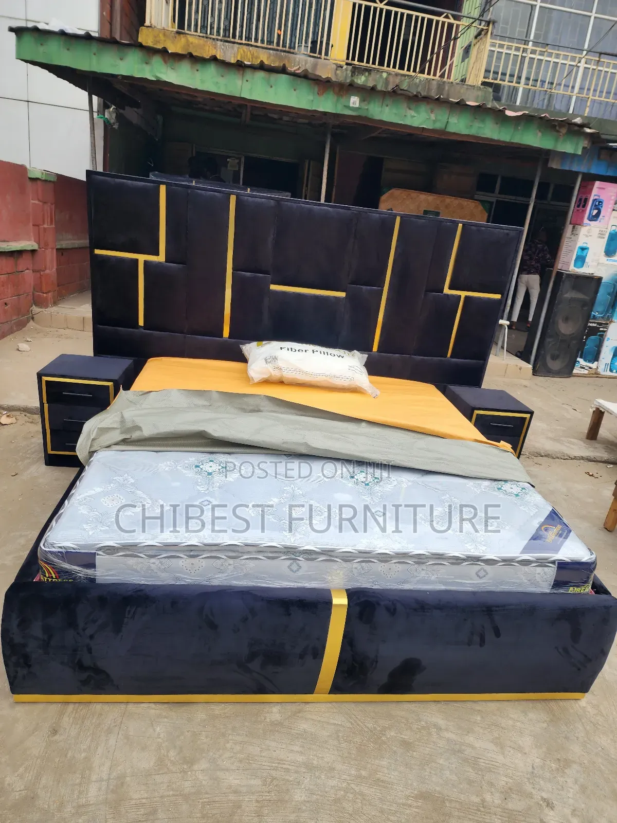 6by6 Upholstery Padded Bed Frame With Two Side Drawers