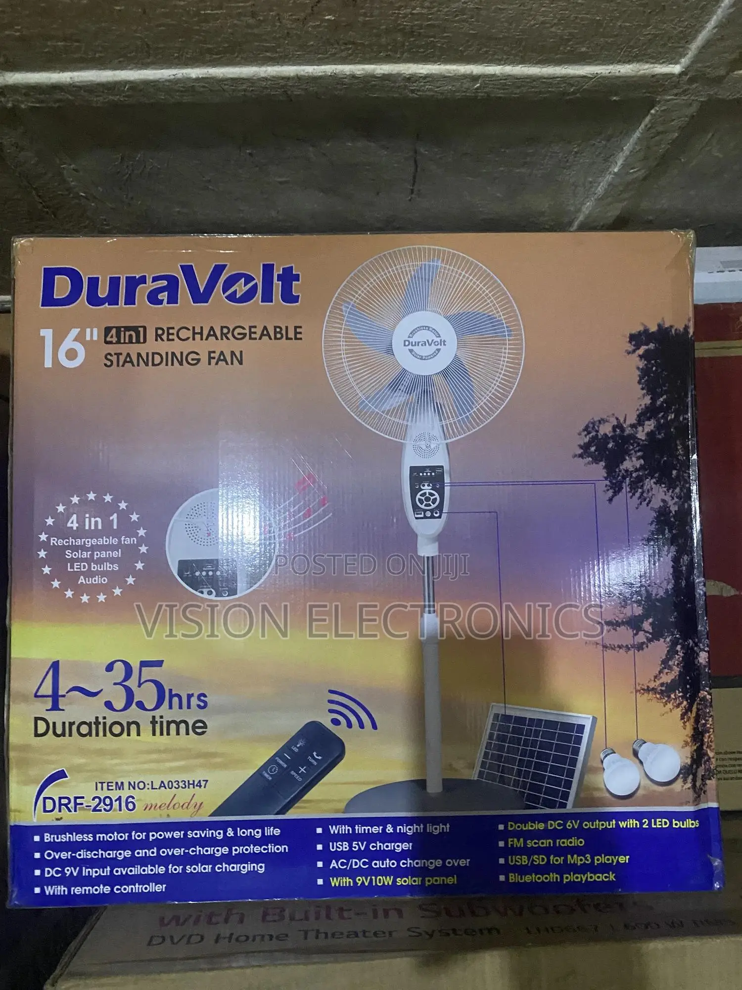 Duravolt 16” Solar Rechargeable Standing Fan