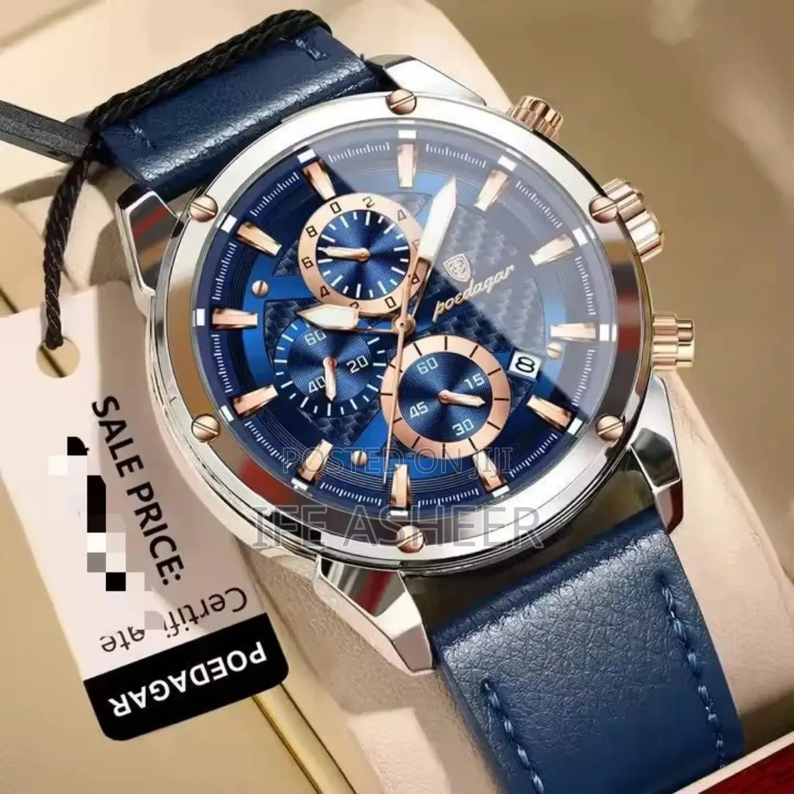 Poedagar Water Resistant Men Leather Watch With Chronograph