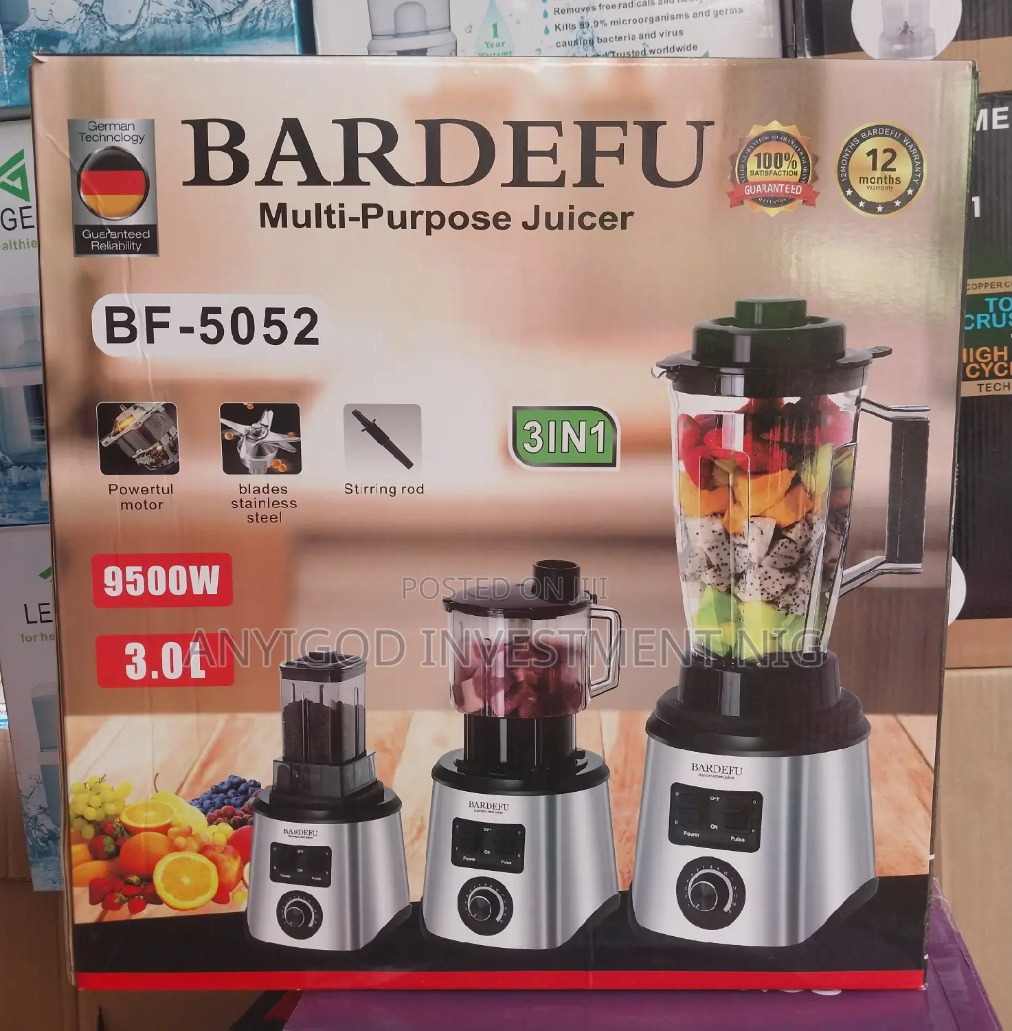Bardefu 3-1 Stainless Blender 9500watts