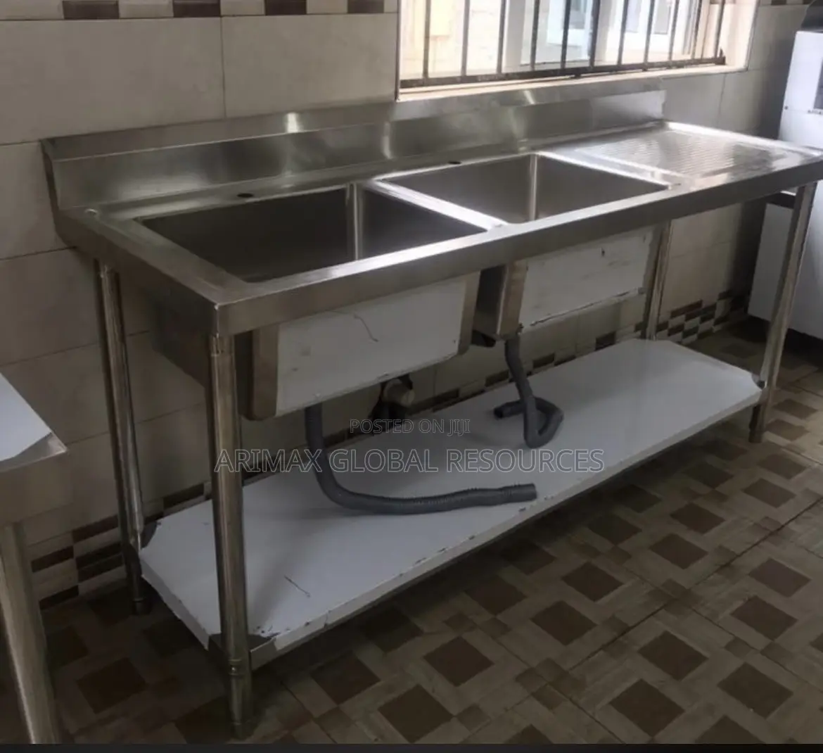 Double Bowl Sink With Side Bench And Under Bench