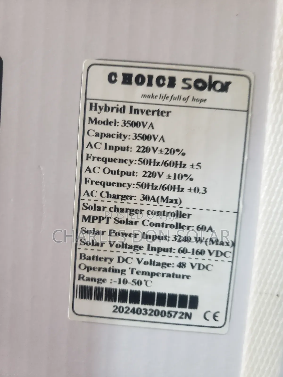 Choice Hybrid Inverter 3.5kva 48v