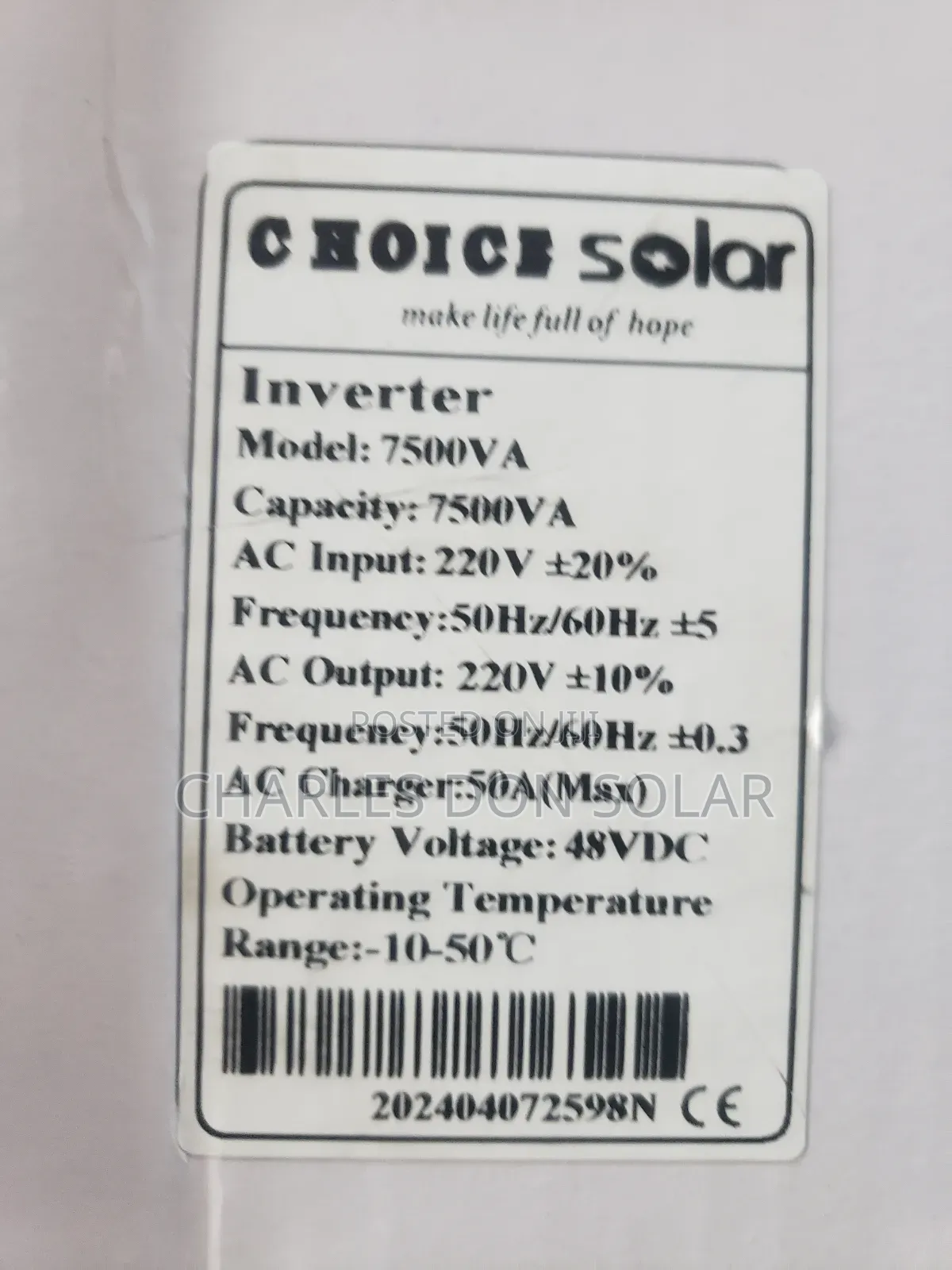 7.5kva 48v Choice Inverter