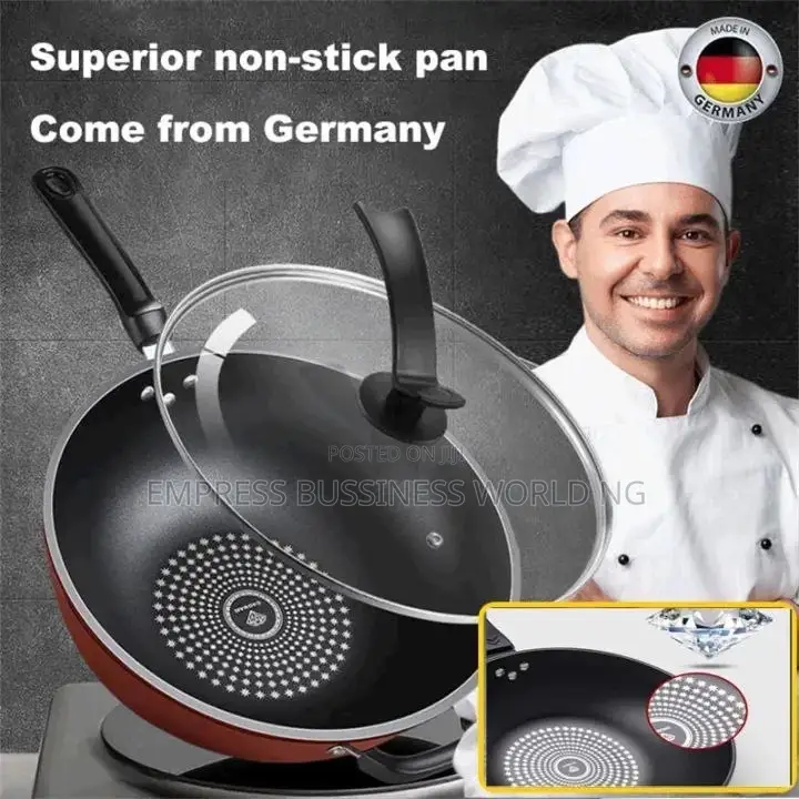 34cm German Wok/Pan With Glass Lid