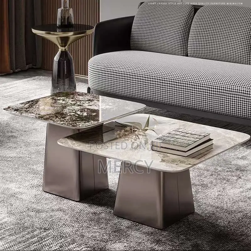 Center Table With Marble Top and Stool