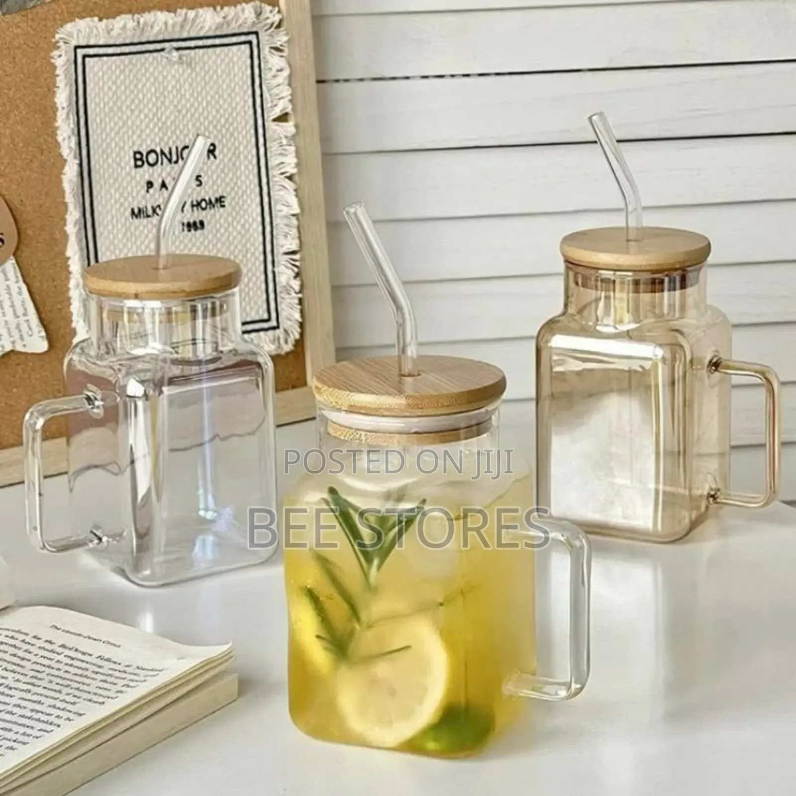 Glass Cup With Straw and Bamboo Cover