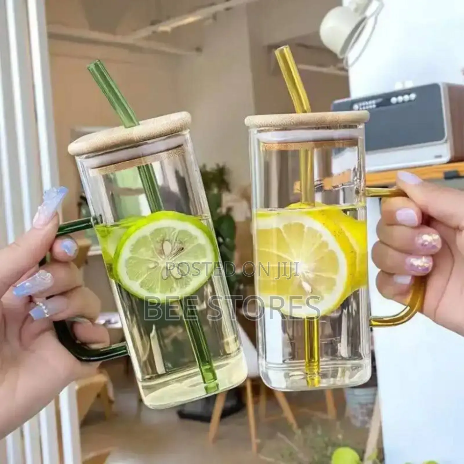 Glass Cup With Bamboo Cover and Straw