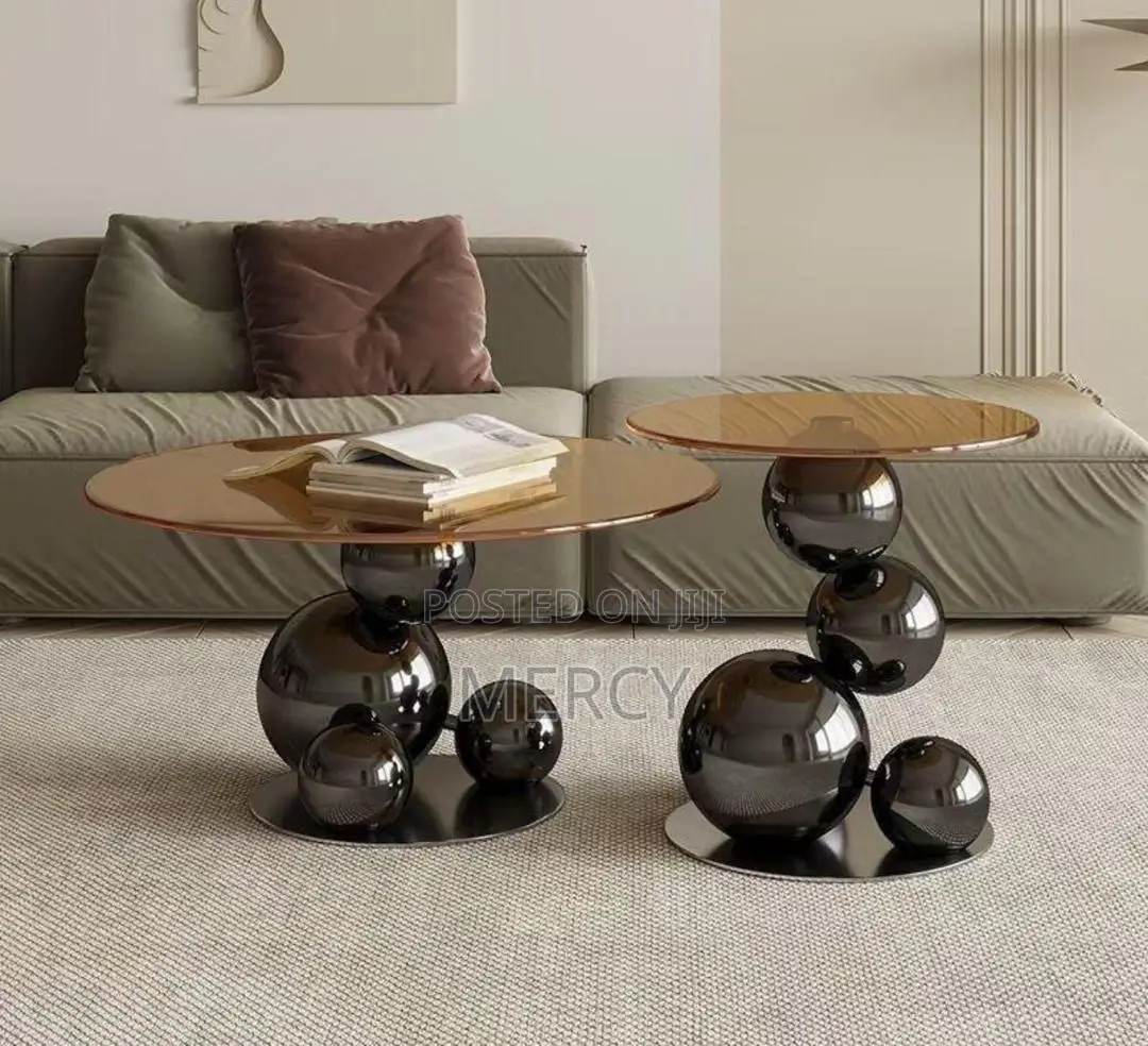 Center Table With Glass Top and Side Stool