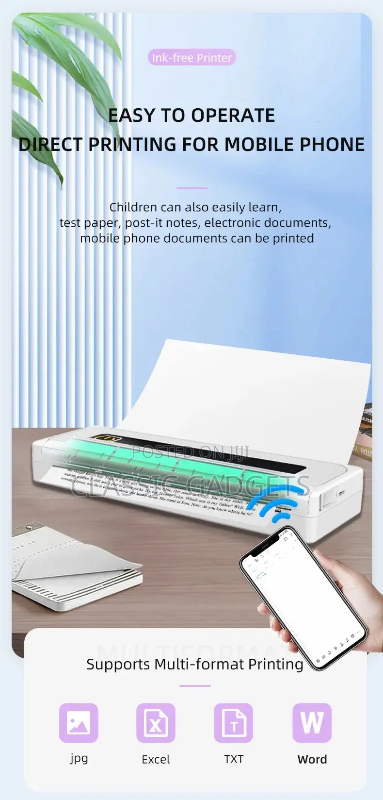 Portable 2in 3in 4in Self-Adhesive Paper Label A4 Printer