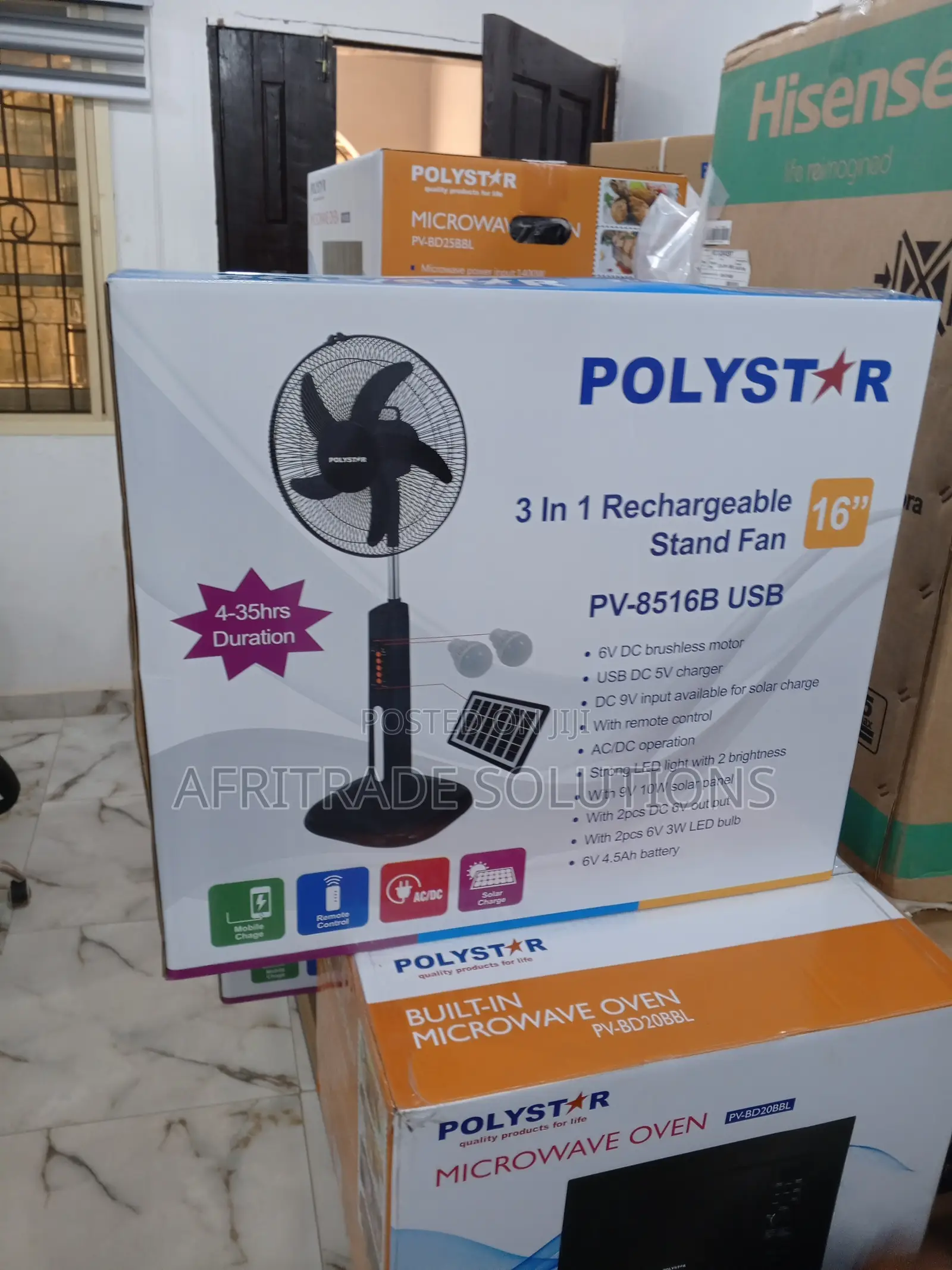 Polystar 3 in 1 Rechargeable Fan 16 Inches- USB Charger
