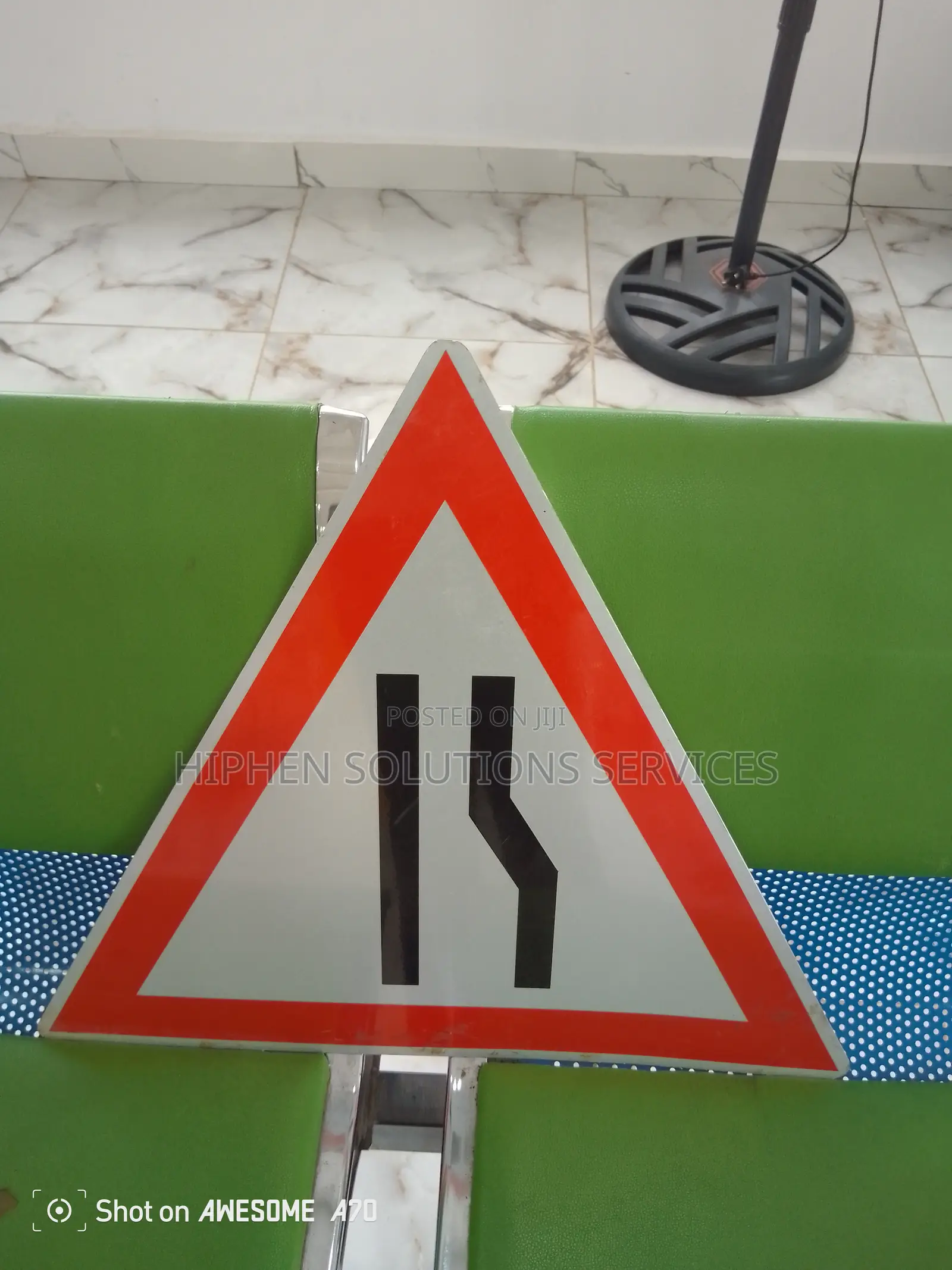 Traffic Safety Road Narrows Sign