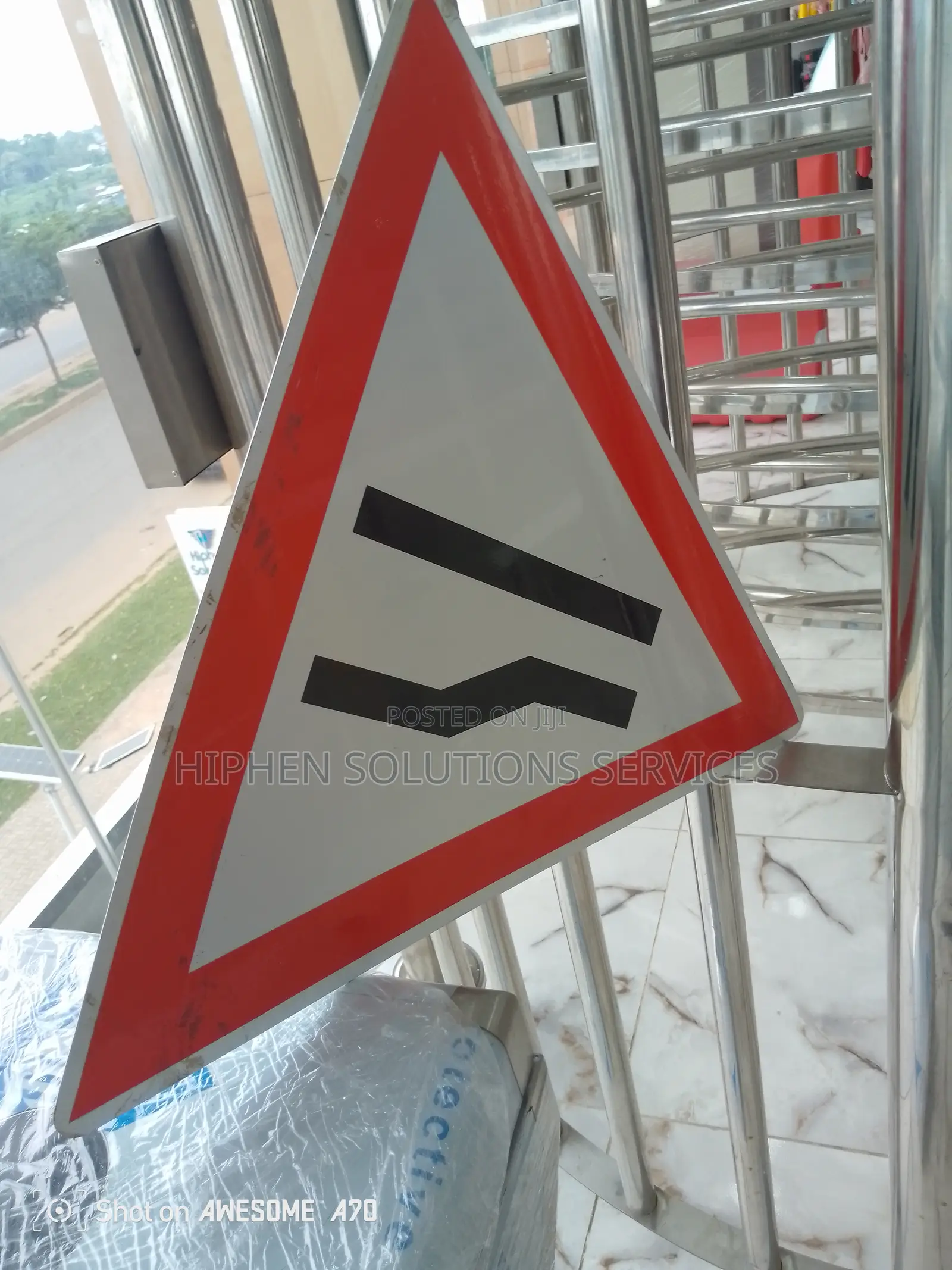 Traffic Safety Road Narrows Sign