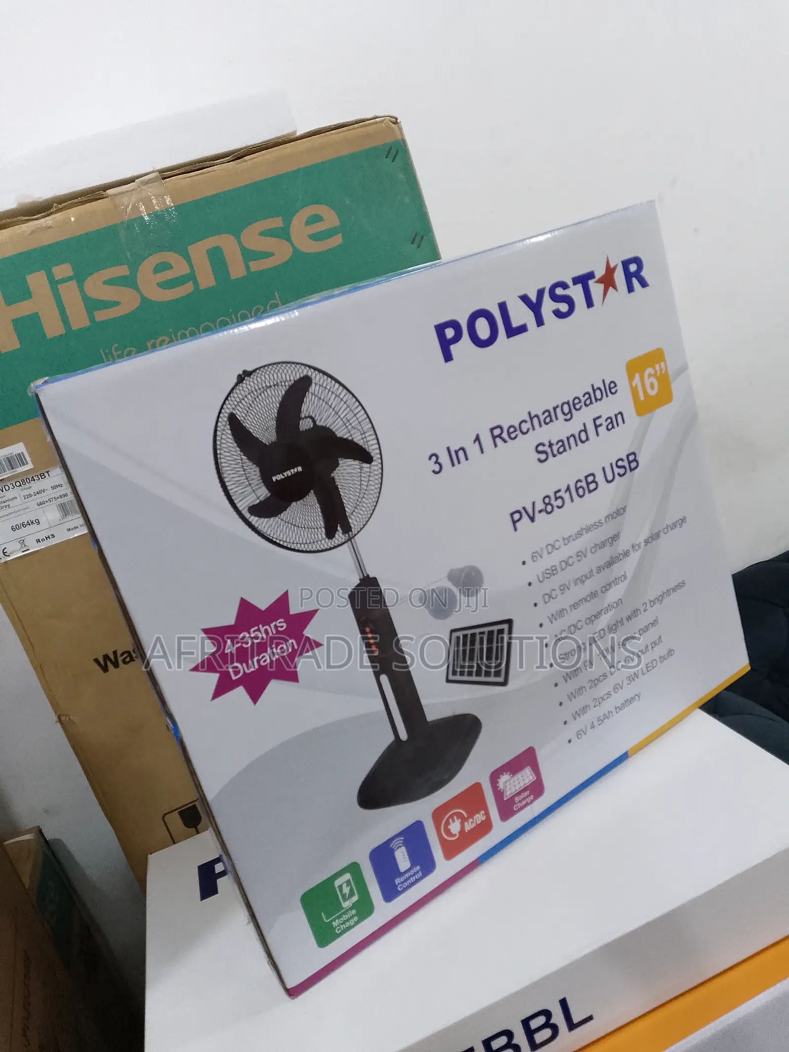 High Quality Polystar 16" Rechargeable Fan- Five Speed Blade