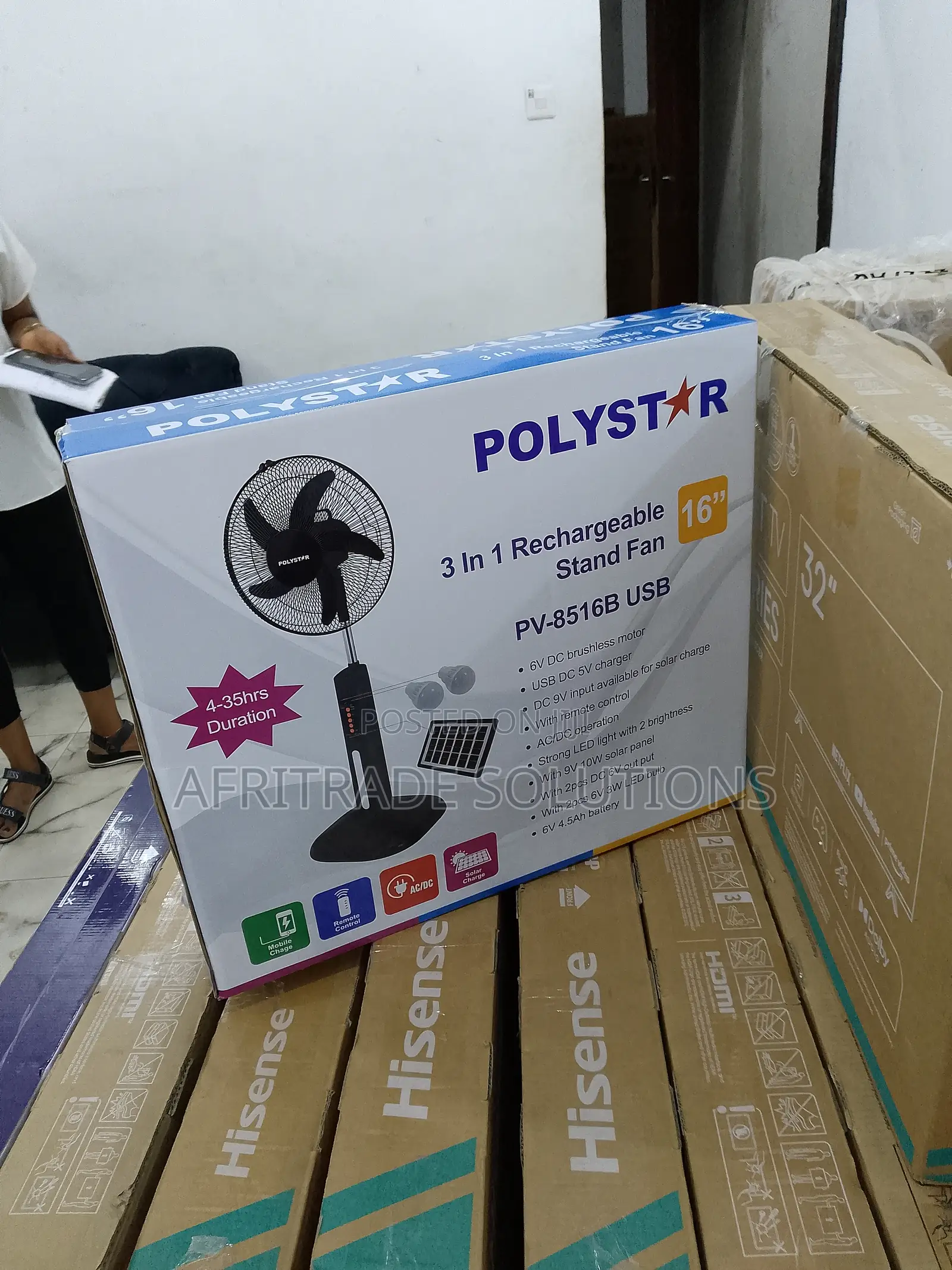 New Polystar 16" Rechargeable Fan- Five Speed Blade