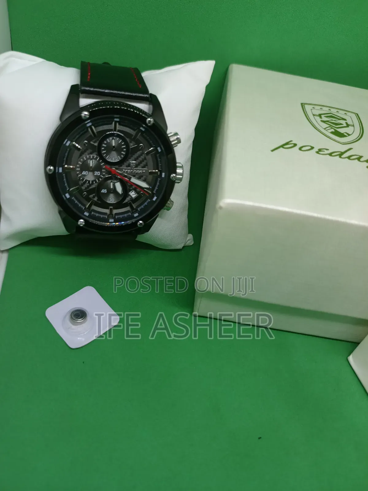 Poedagar Men's Chronograph Black Leather Watch in a Pack
