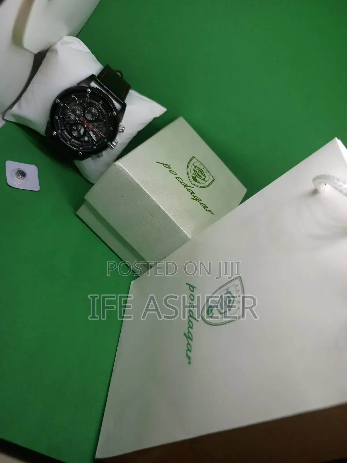 Poedagar Men's Chronograph Black Leather Watch in a Pack