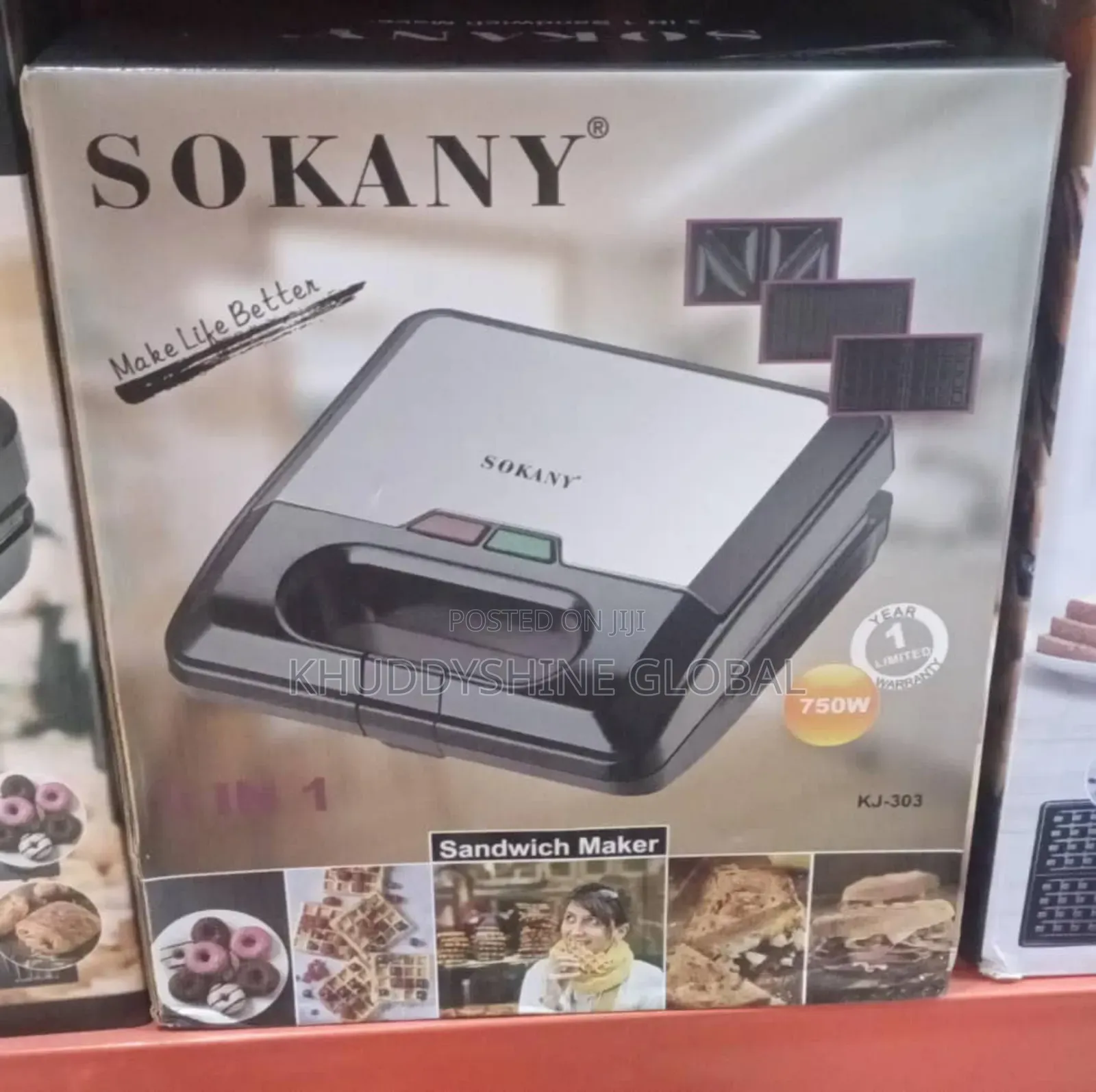 Sokany 3 in 1 Waffle + Grill + Sandwich Maker - 750W