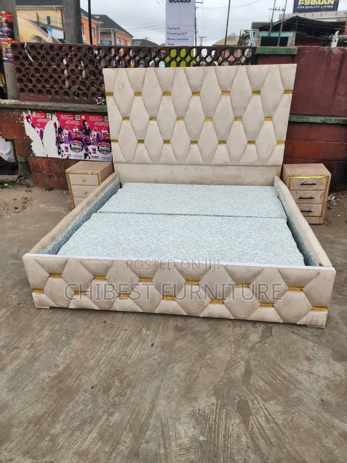 Quality 6by6 Upholstery Padded Bed Frame With Two Bed Sides