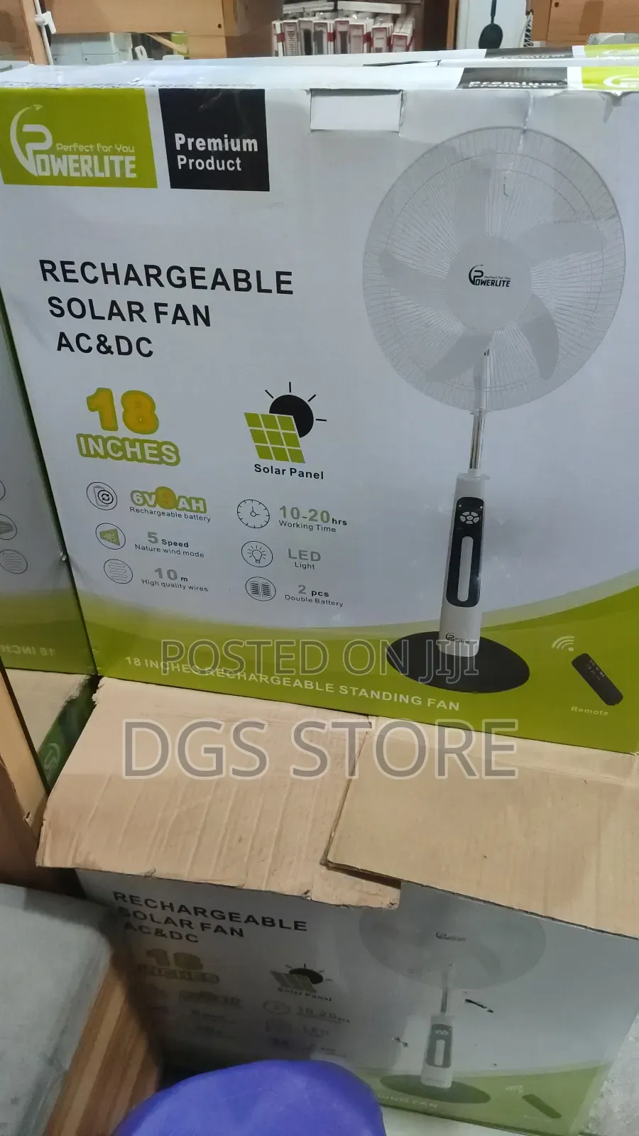 Powerlite Rechargeable Solar Fan AC DC 18"