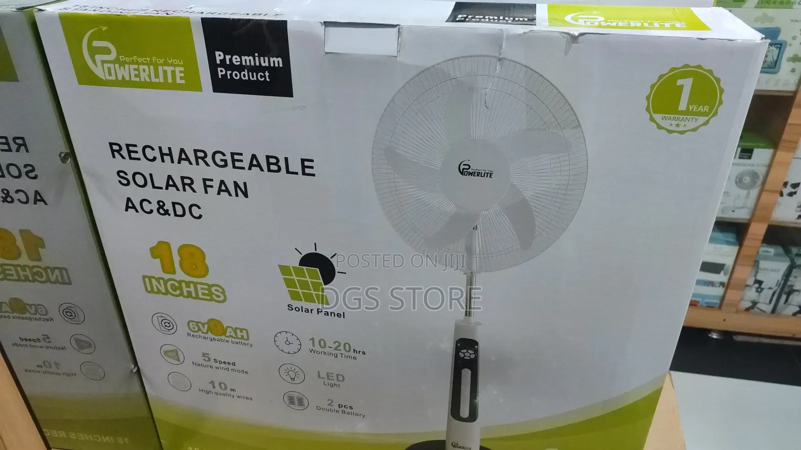 Powerlite Rechargeable Solar Fan AC DC 18"
