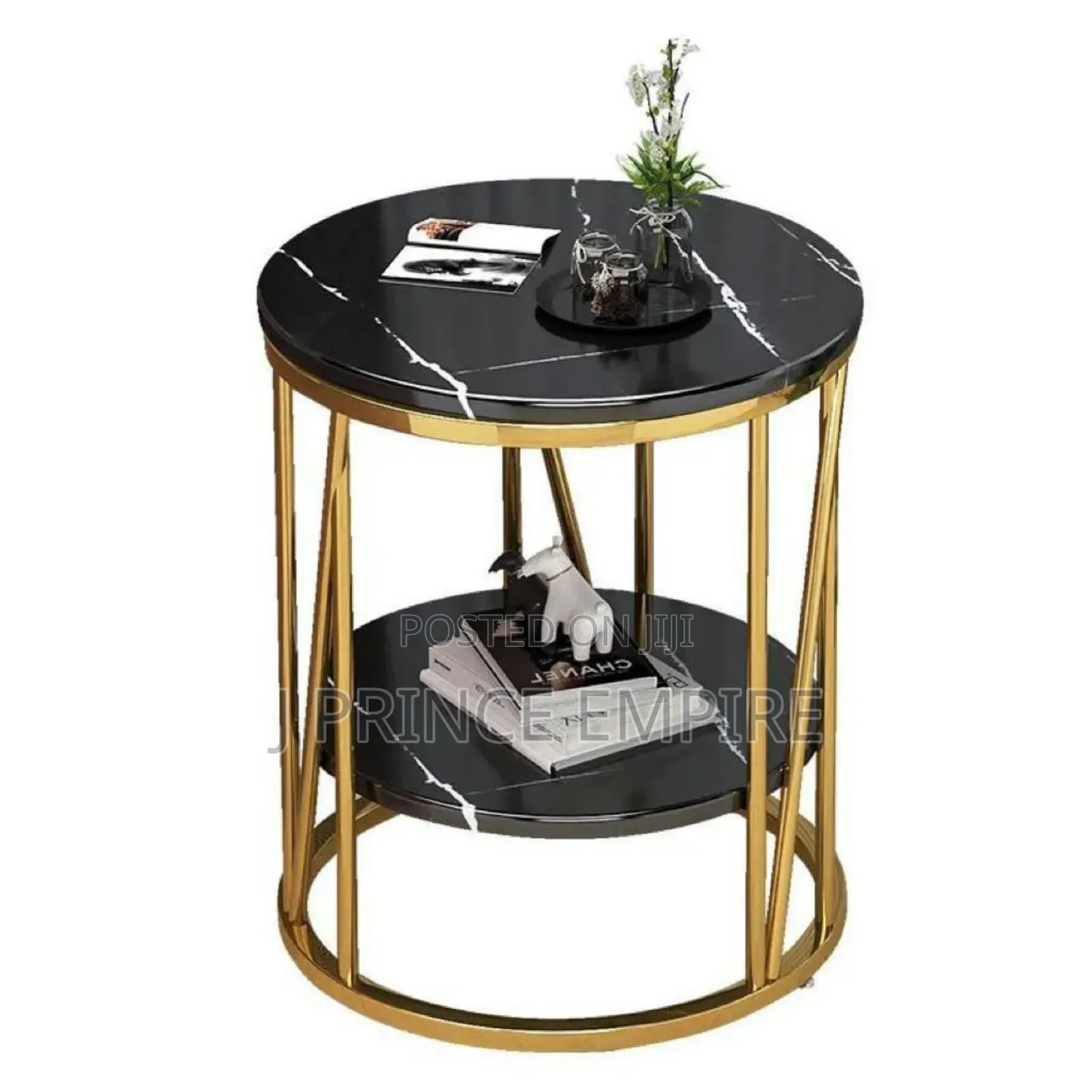 Marble Effect Nordic Round Side Coffee Table - 2 Tier