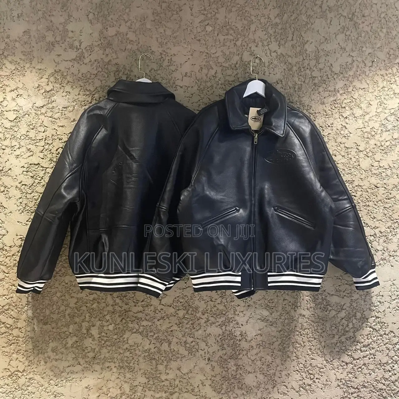 High Quality Corteiz RTW Skydive Black Leather Jacket