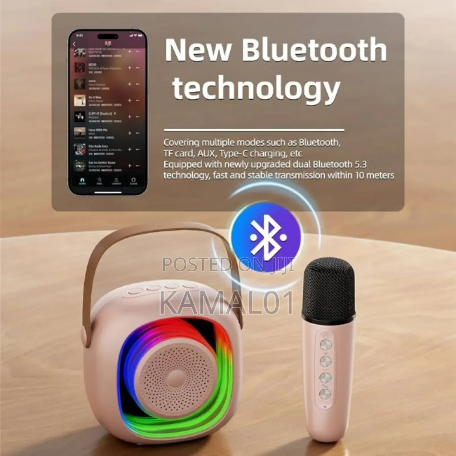 Rechargeable Karaoke Bluetooth Speaker With Colourful Light