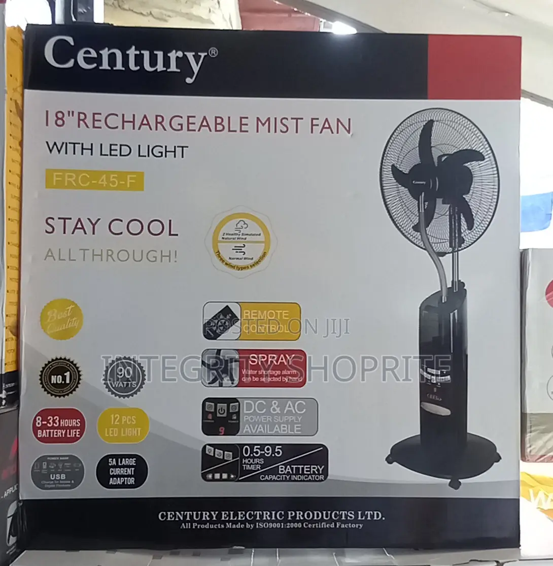 Century 18" Rechargeable Mist (Water) Fan - USB Solar Ports