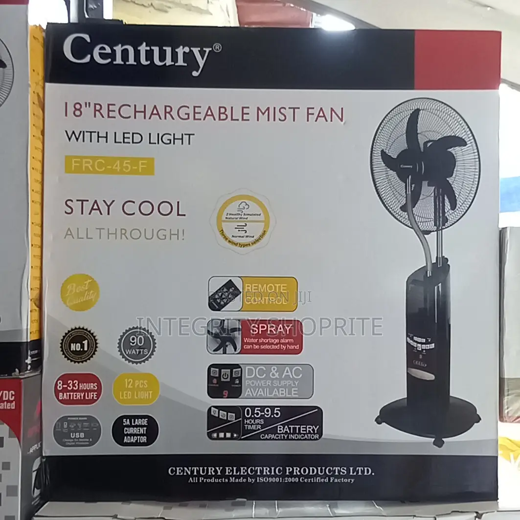 Century 18" Rechargeable Mist (Water) Fan - USB Solar Ports