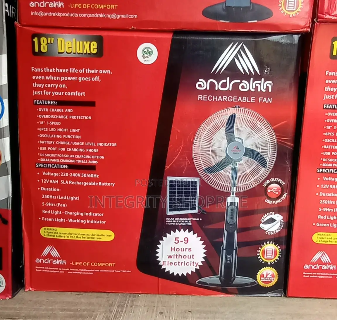 Andrakk 18" Rechargeable Deluxe Standing Fan