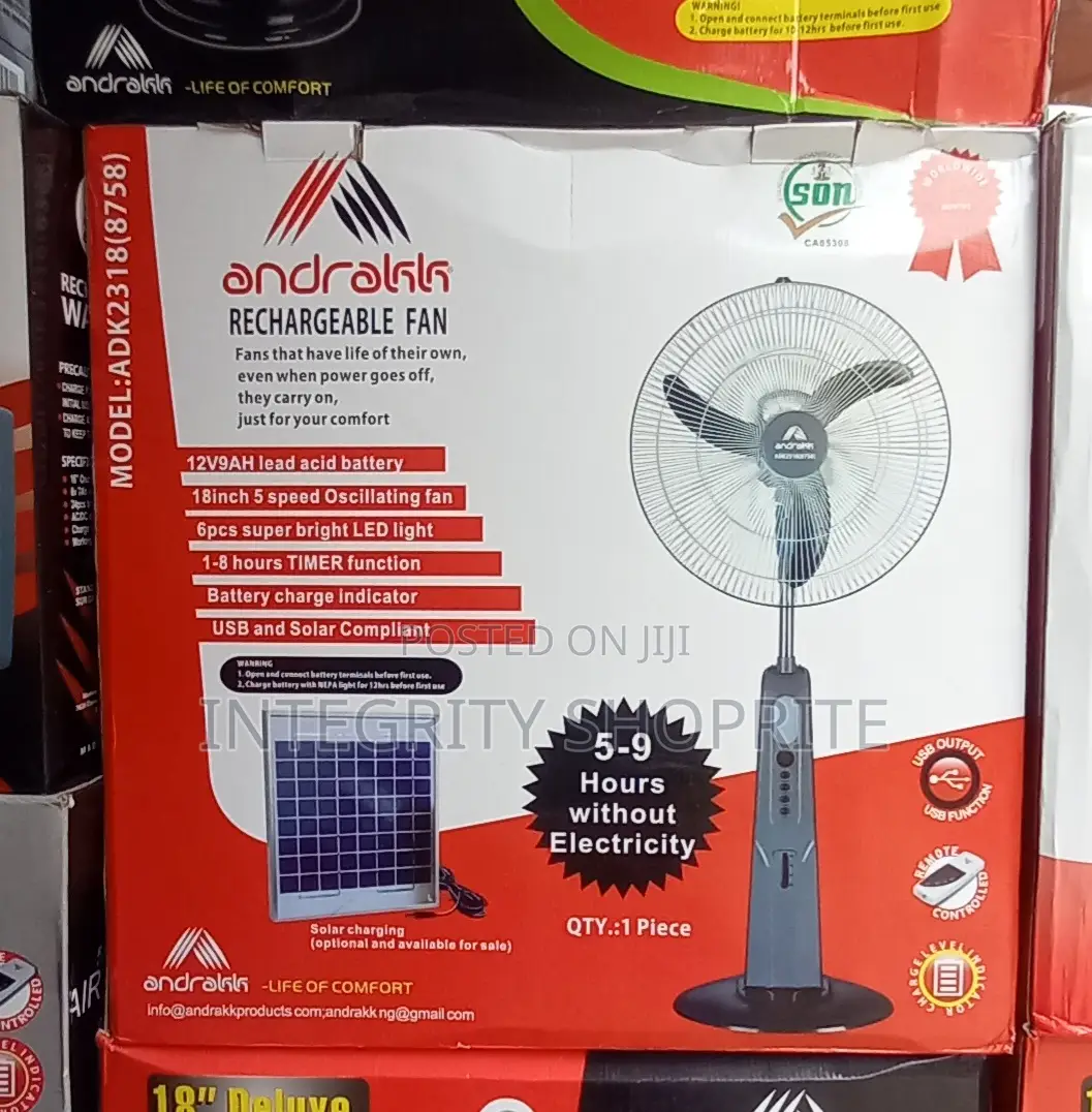 Andrakk 18" Rechargeable Standing Fan
