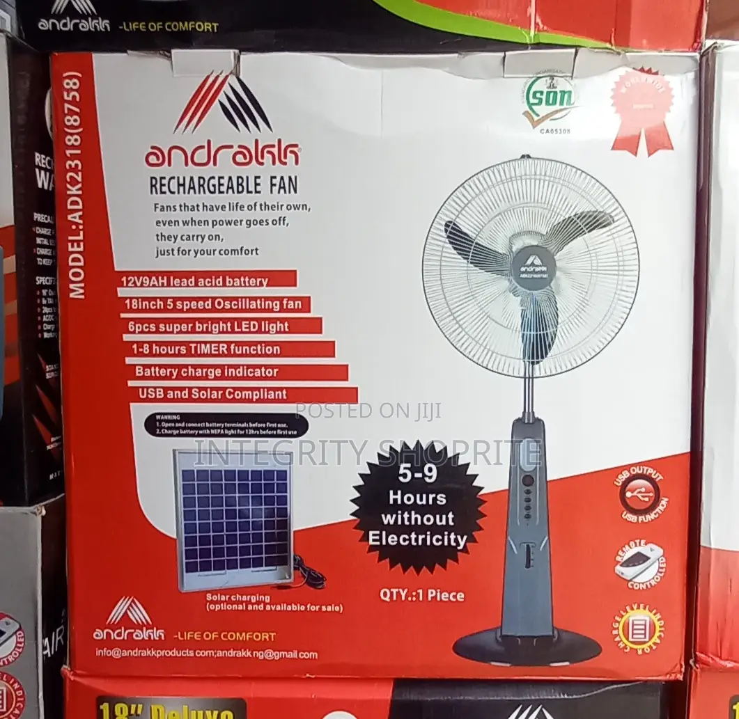 Andrakk 18" Rechargeable Standing Fan