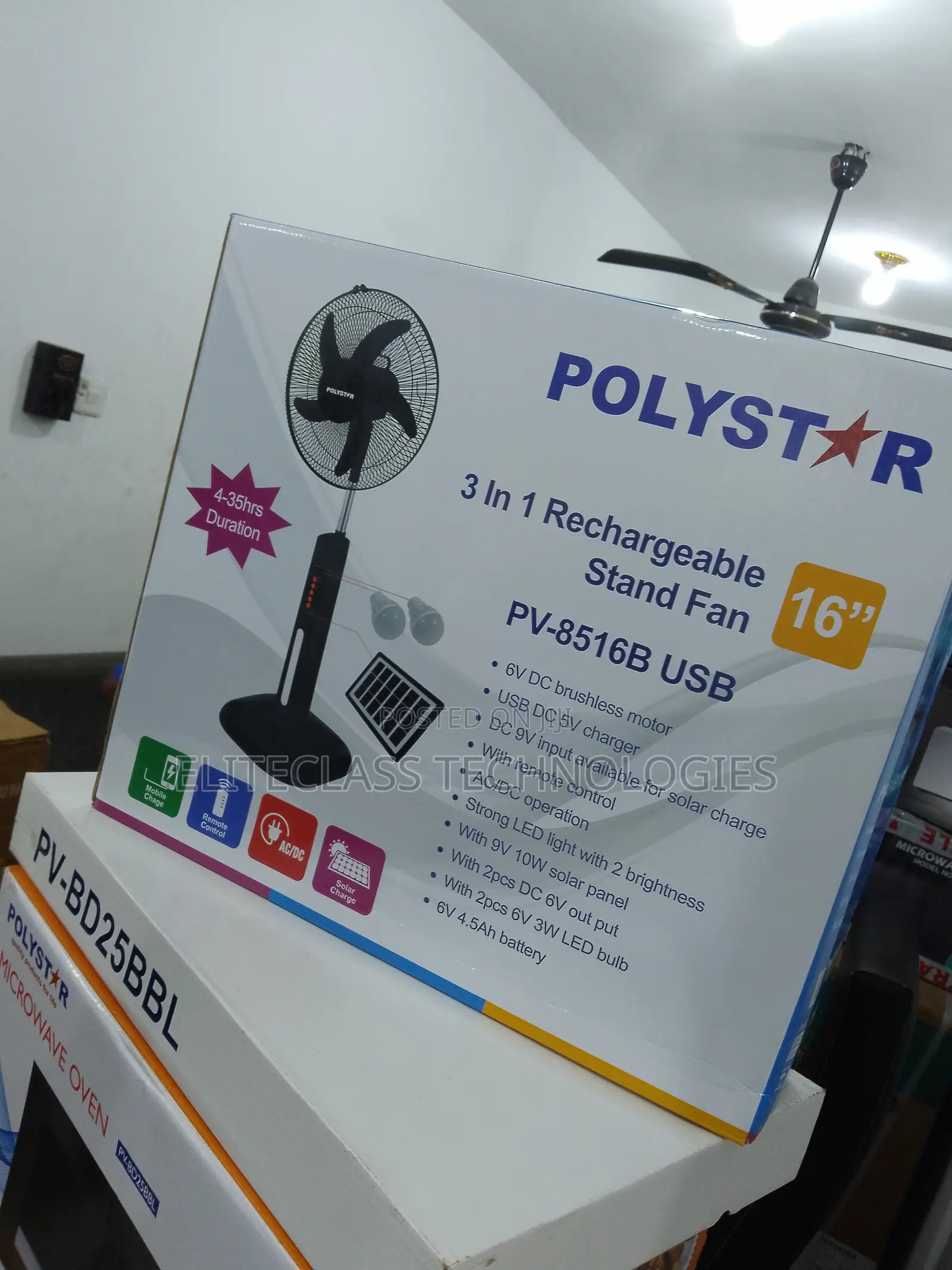 Premium Selling Polystar Recgargeable Fan 16''