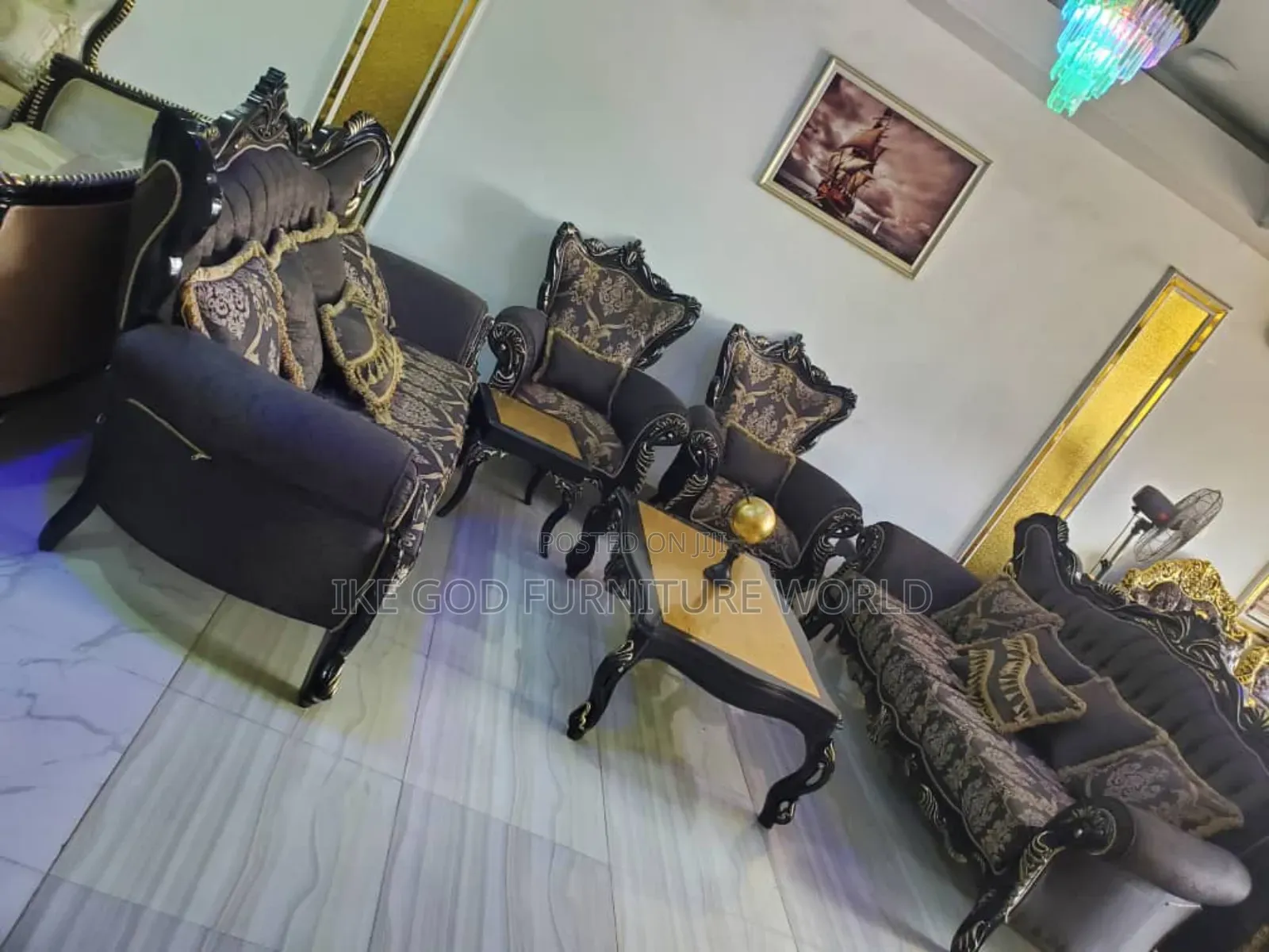 Set of High Classic Turkish Royal Fabric Sofa Chair