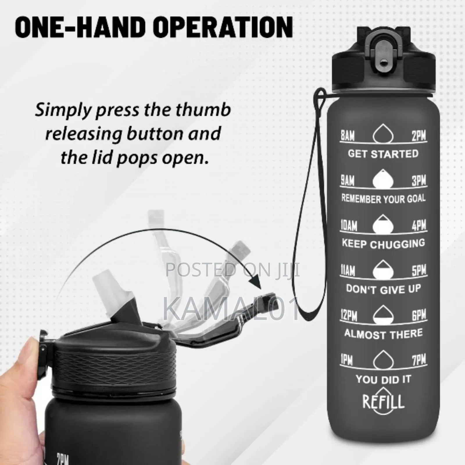 3 in 1 Sports Water Bottle With Time to Drink 