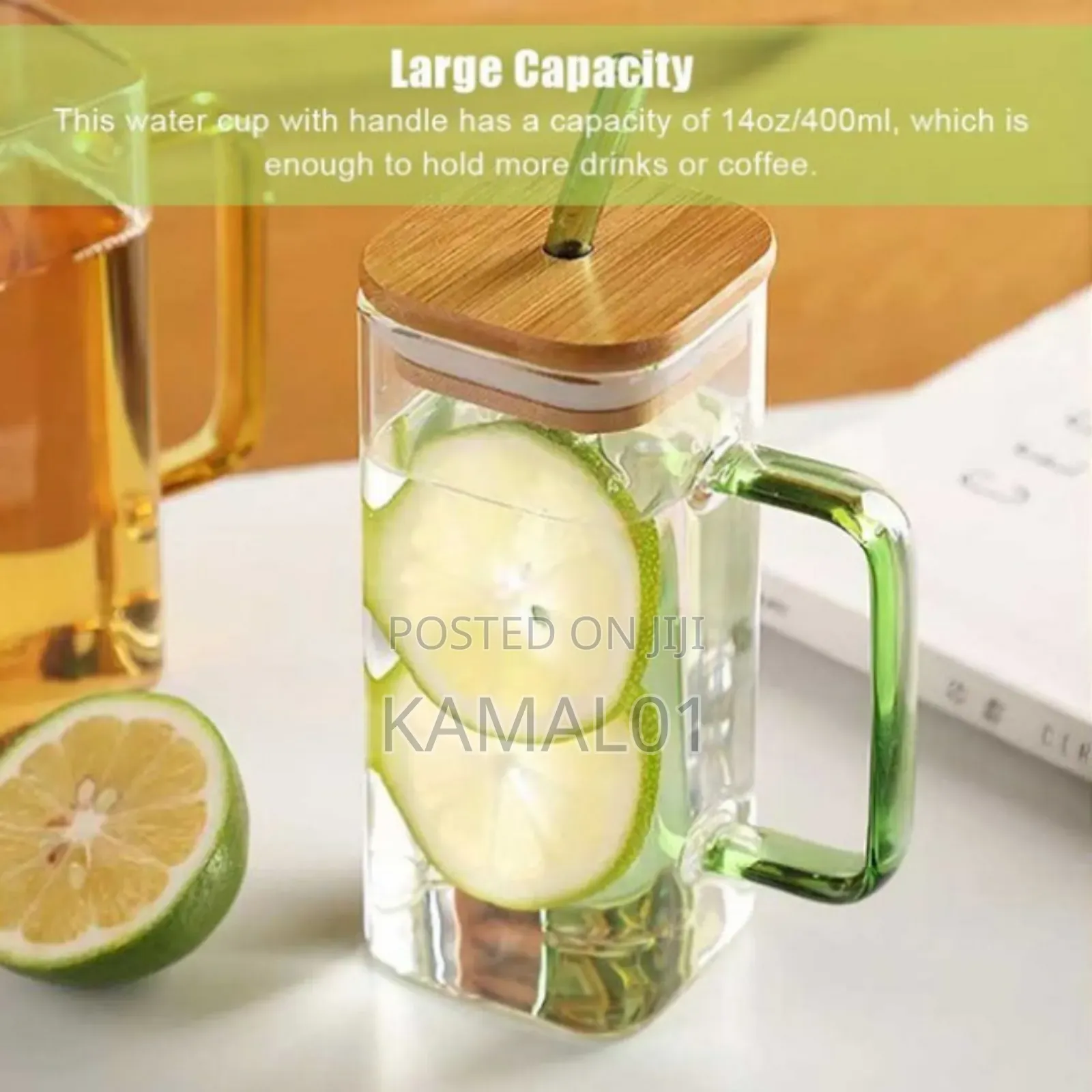 Glass Cup Handle With Straw 450ml