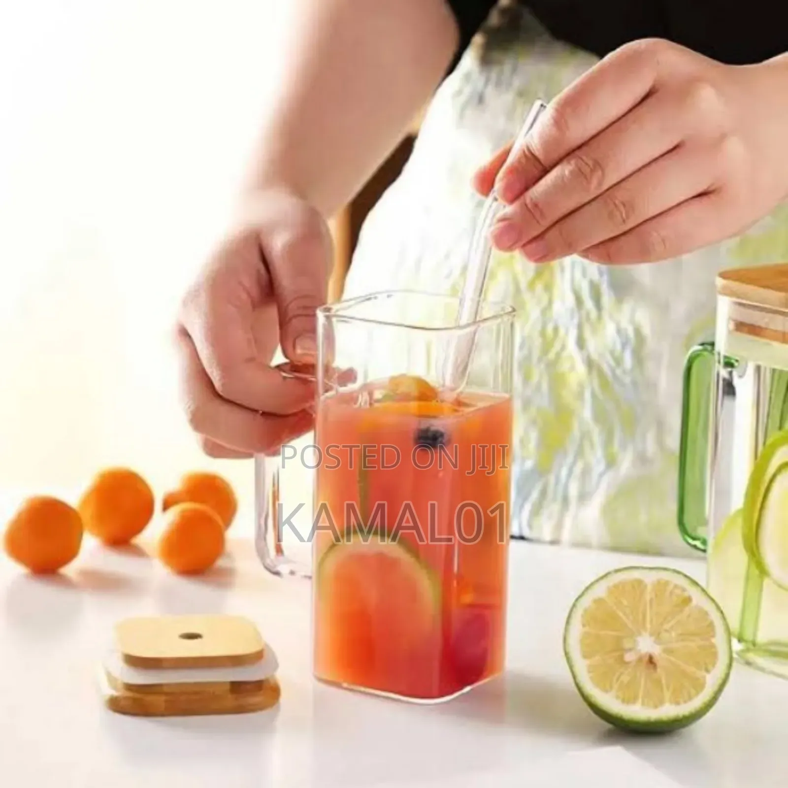 Glass Cup Handle With Straw 450ml