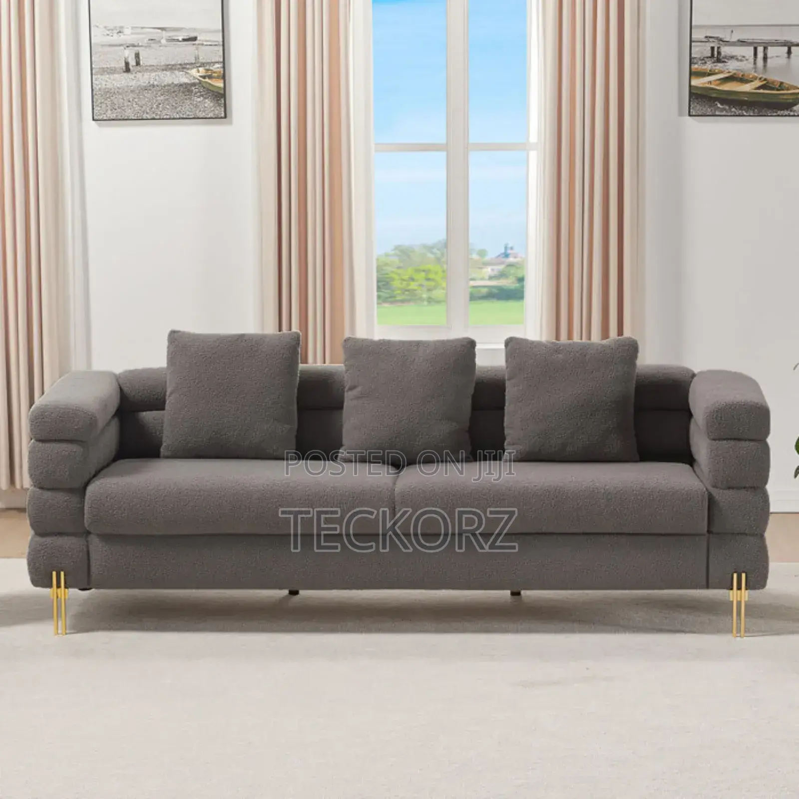 Modern Gray Velvet Living Room Sofa Set