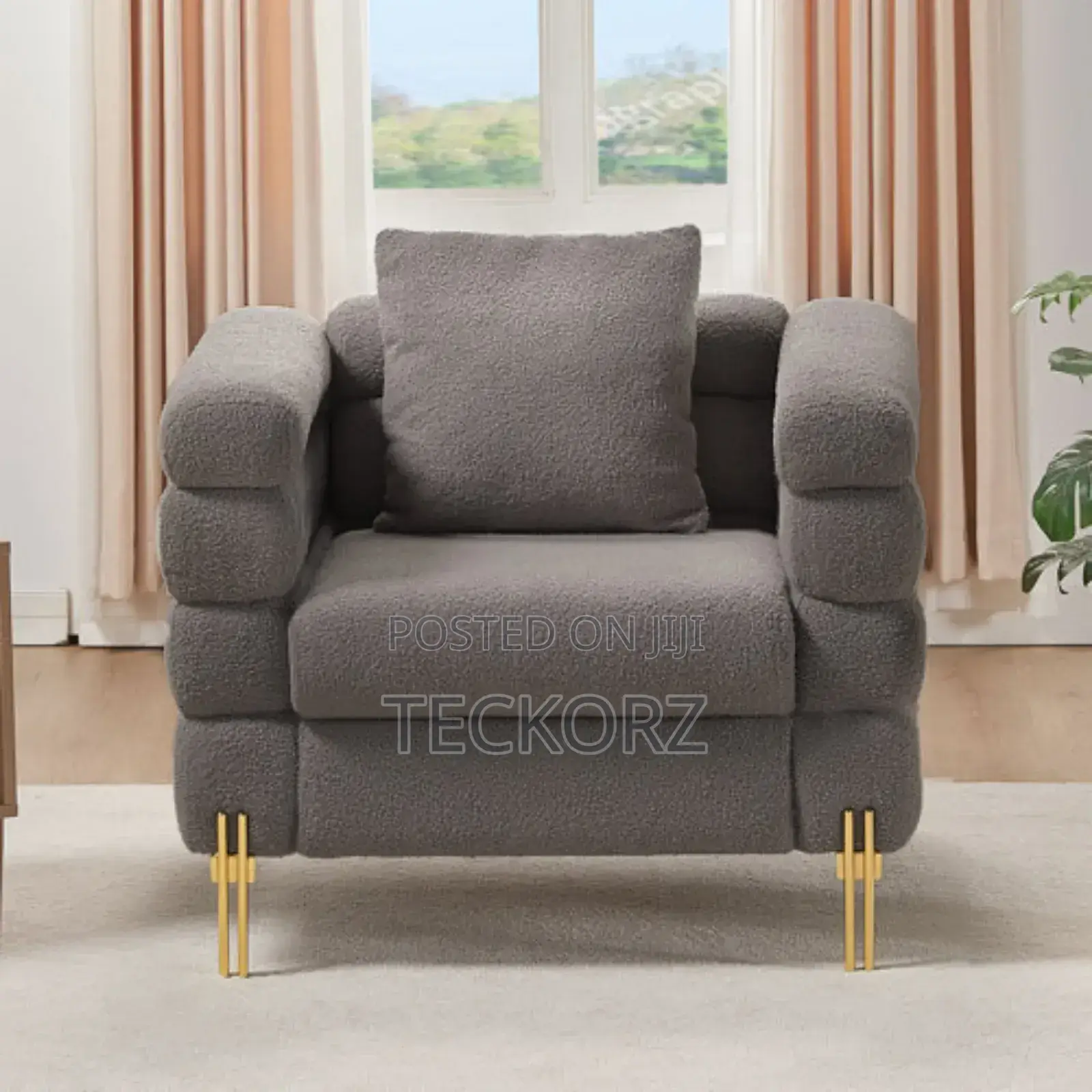 Modern Gray Velvet Living Room Sofa Set