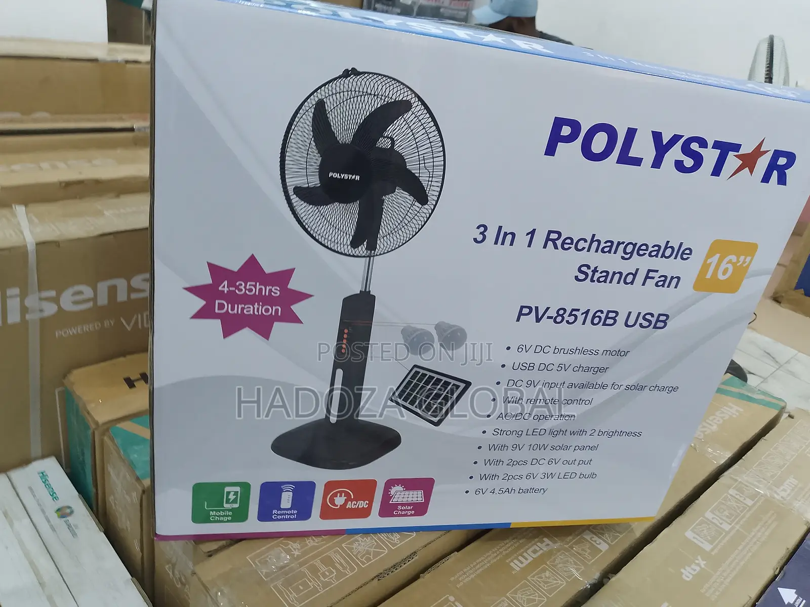 16" Polystar Rechargable Standing Fan