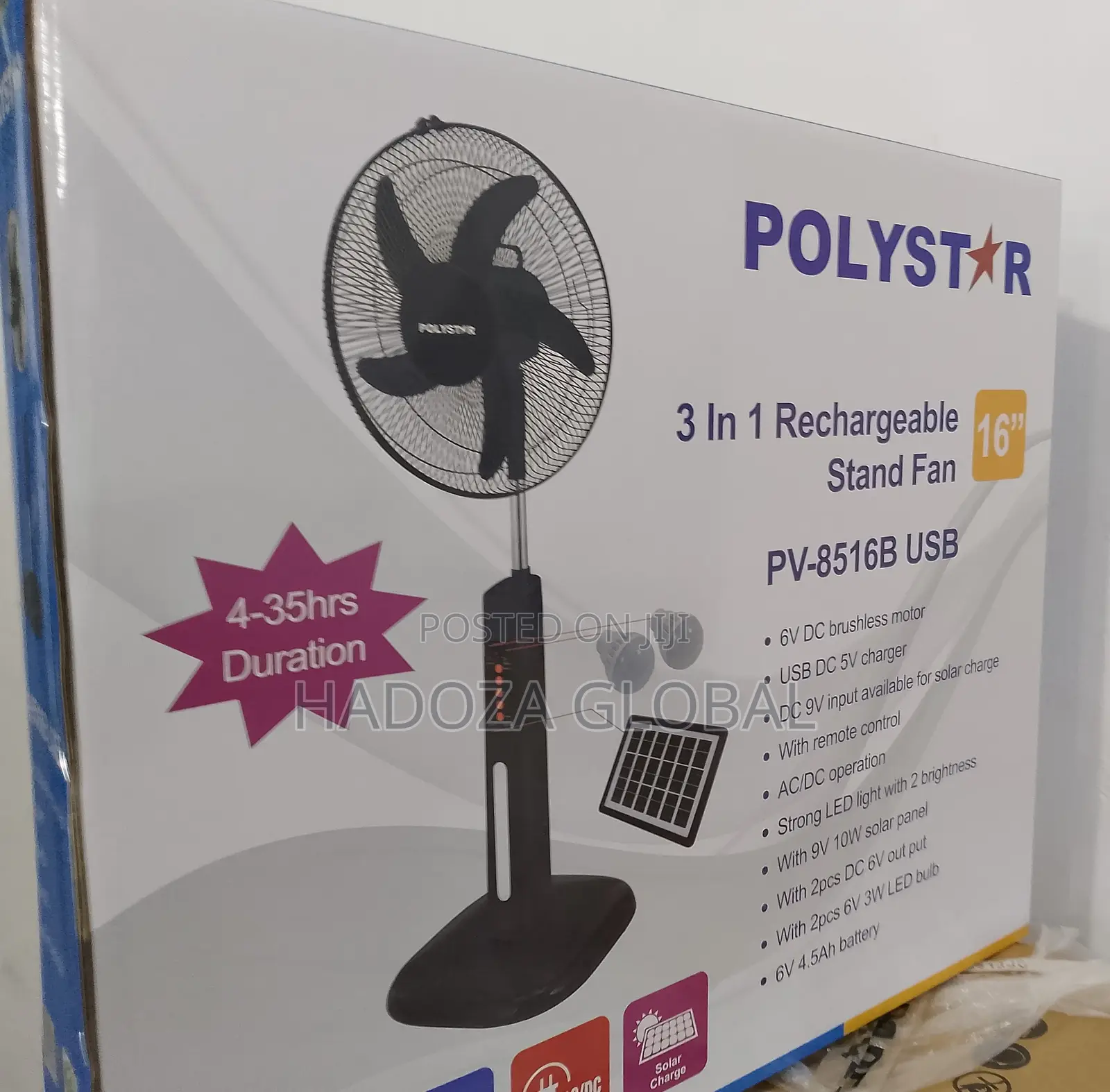 The Durable Polystar 16" Rechargeable Fan(Brand New)