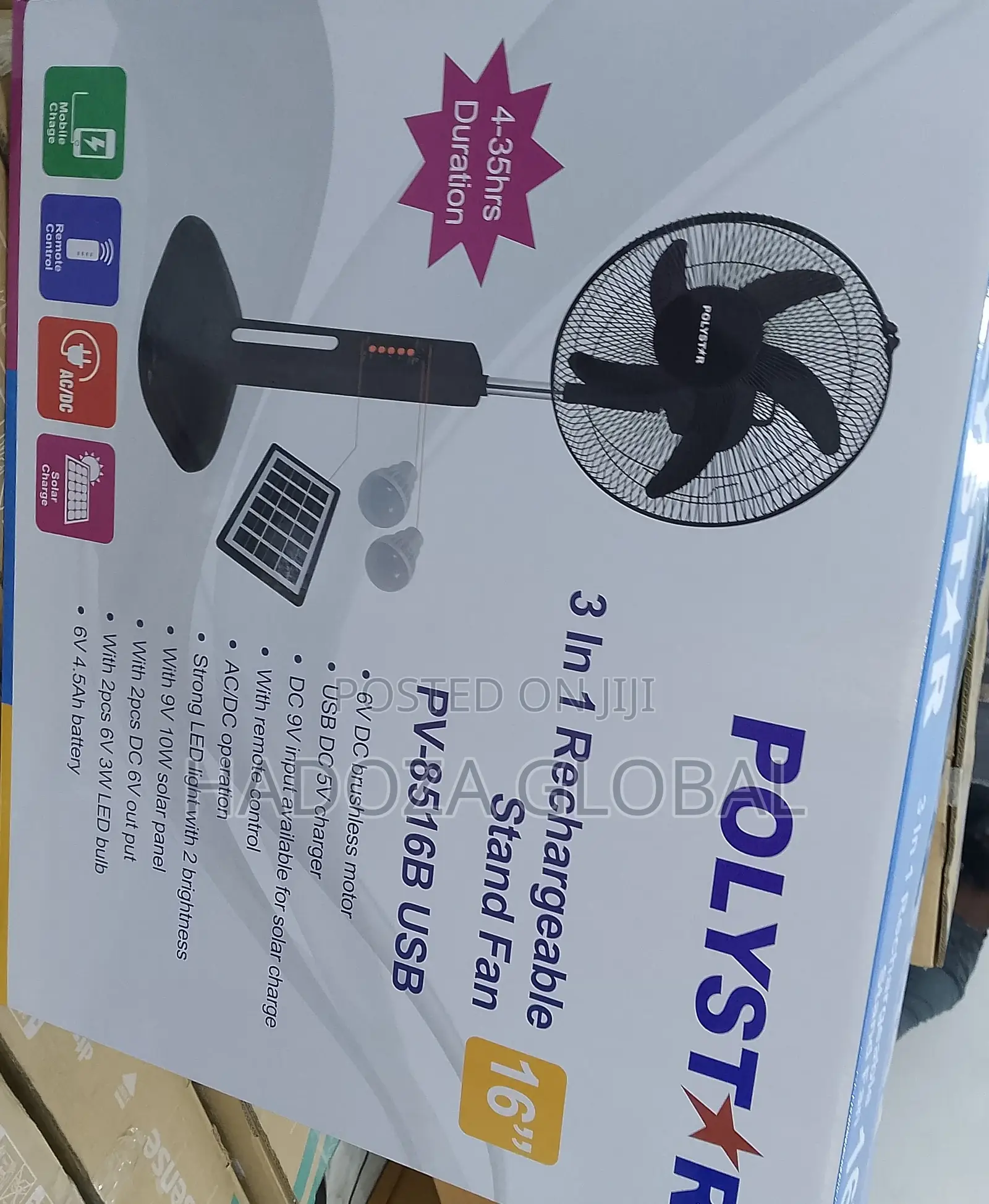 16" Rechargeable Polystar Standing Fan -PV-8516B USB