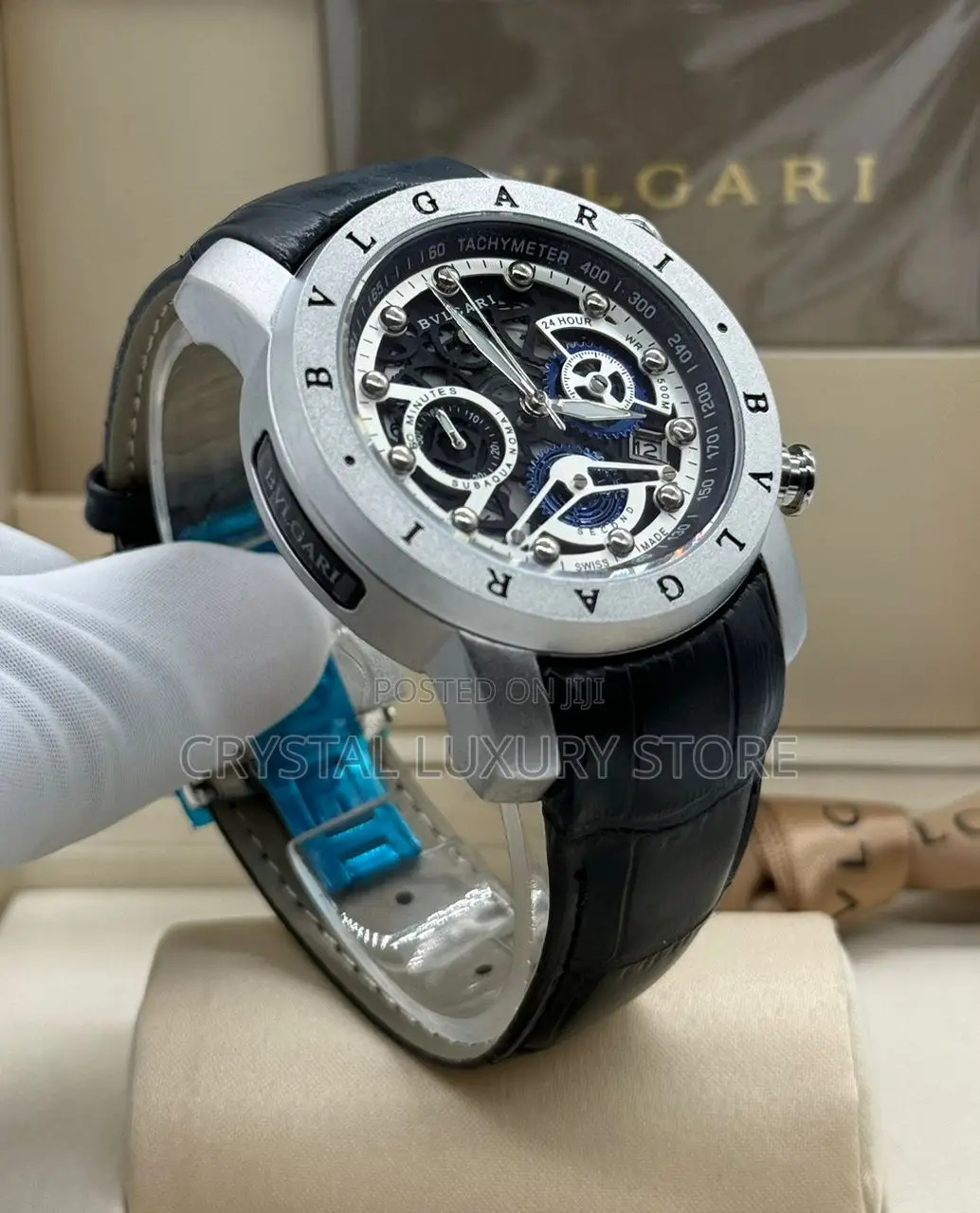 Bvlgari Quality Luxury Men Leather Strap Wristwatch