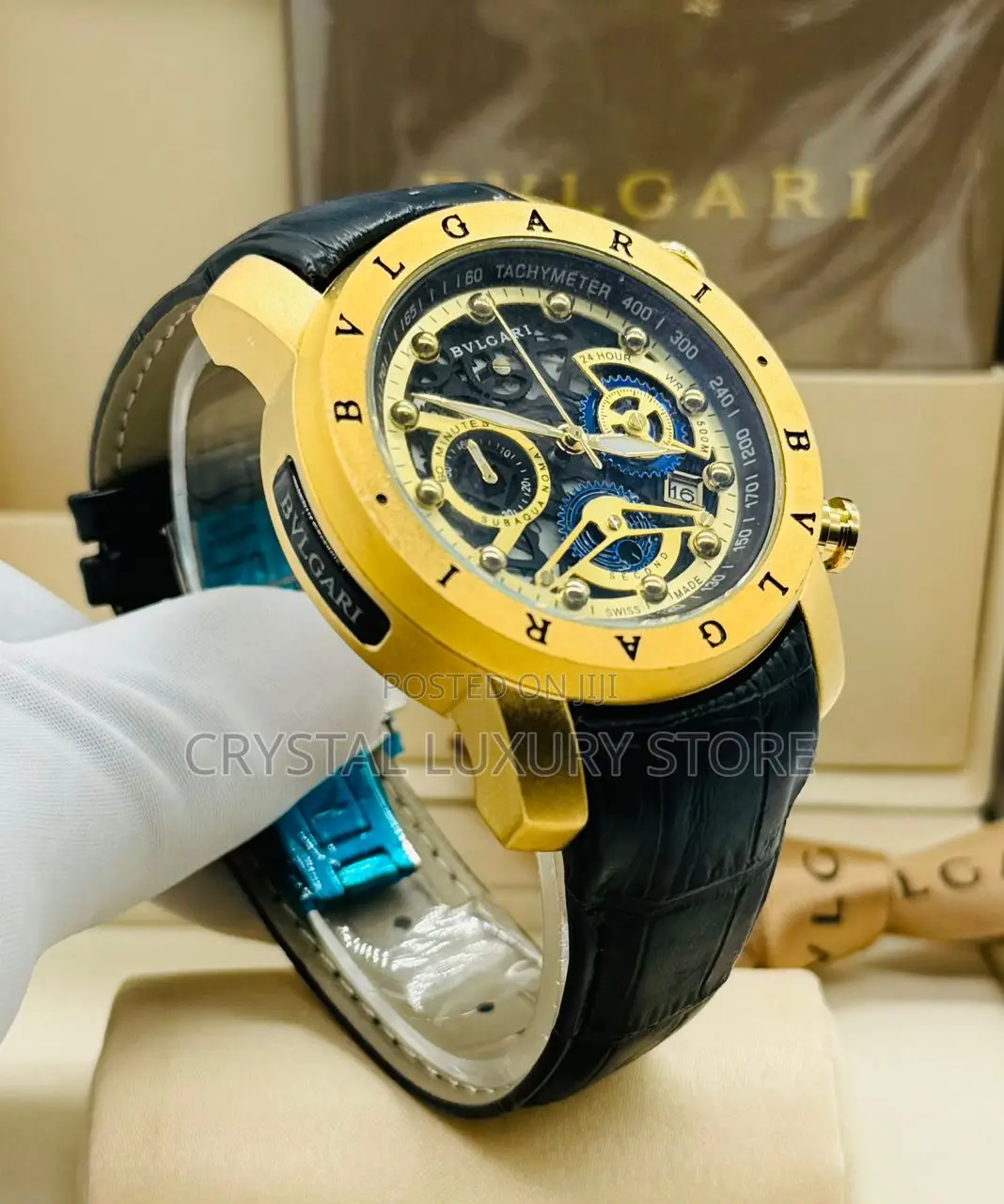 Bvlgari Quality Luxury Men Leather Strap Wristwatch